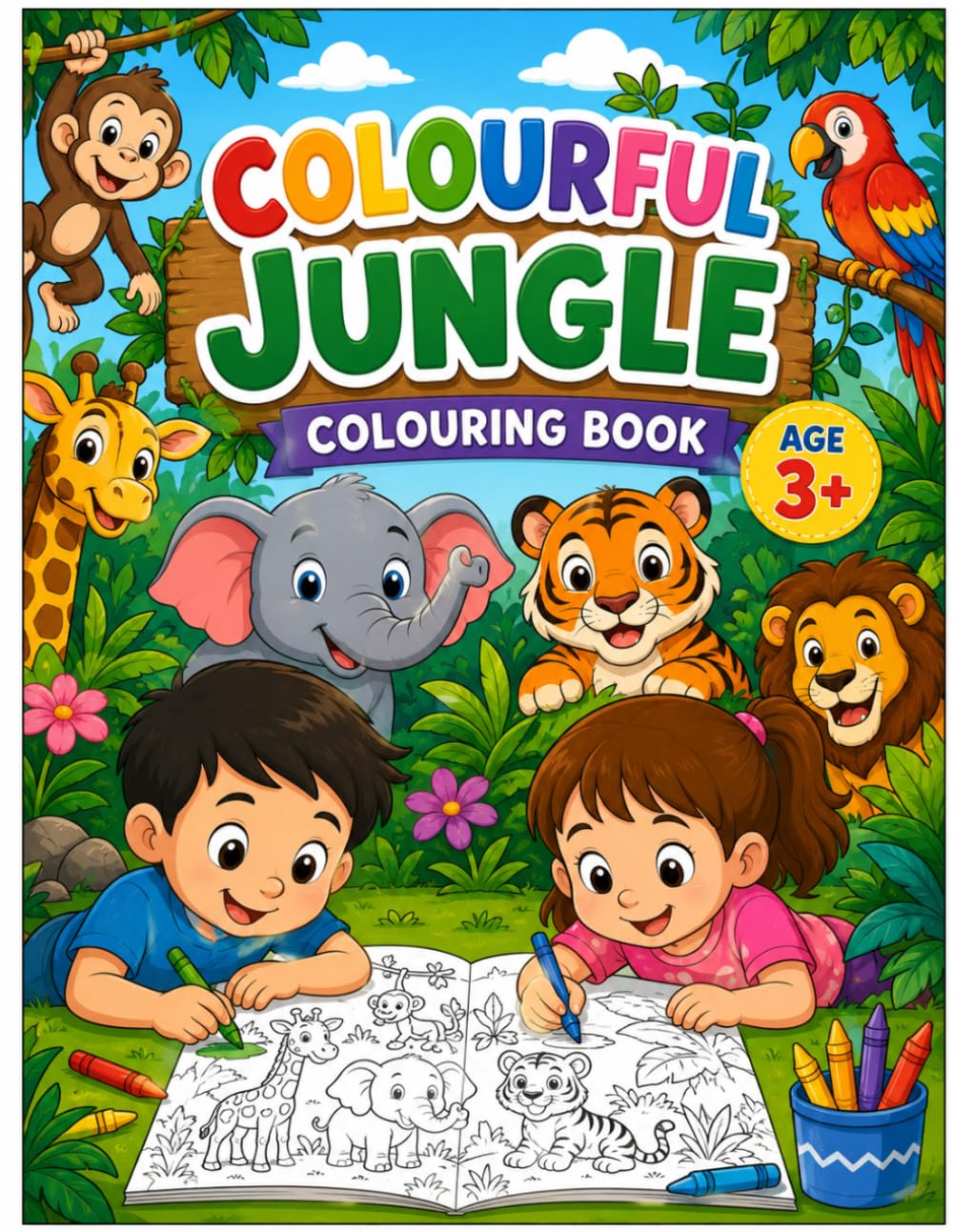 Colourful Animals : Fun colouring Book for kids Aged 3+: Fun and Easy Colouring Pages for Toddlers and Preschoolers Ages 3+