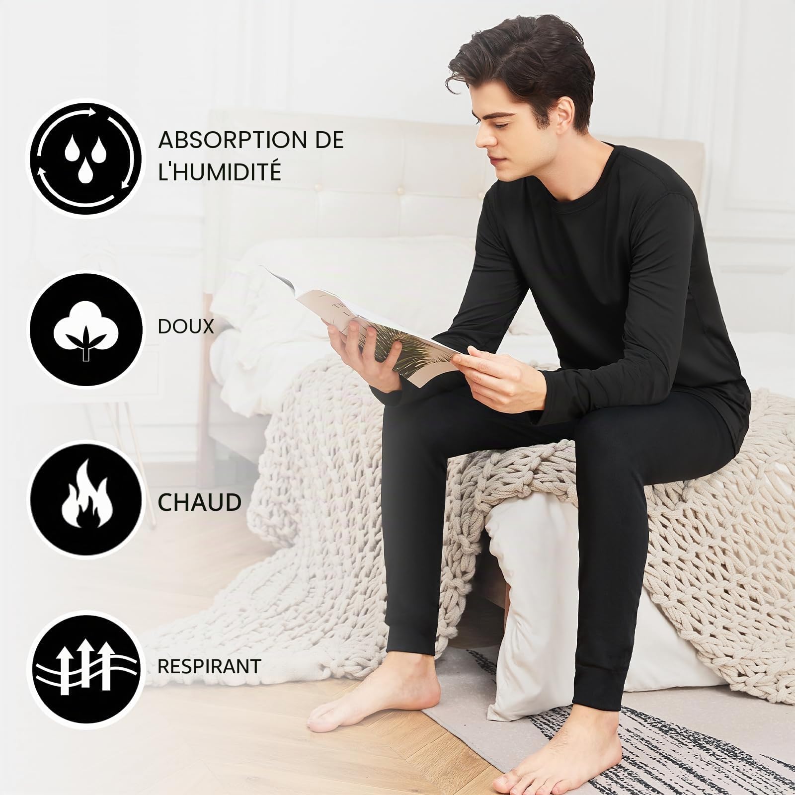VEARZ Lot de 2 caleçons thermiques pour homme - Sous-vêtements thermiques pour adultes - Tailles S à 2XL