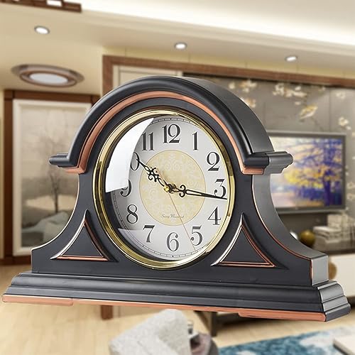 RIVYOS Relojes de repisa, reloj de madera decorativo silencioso, funciona con pilas, chimenea para sala de estar, chimenea, oficina, cocina,