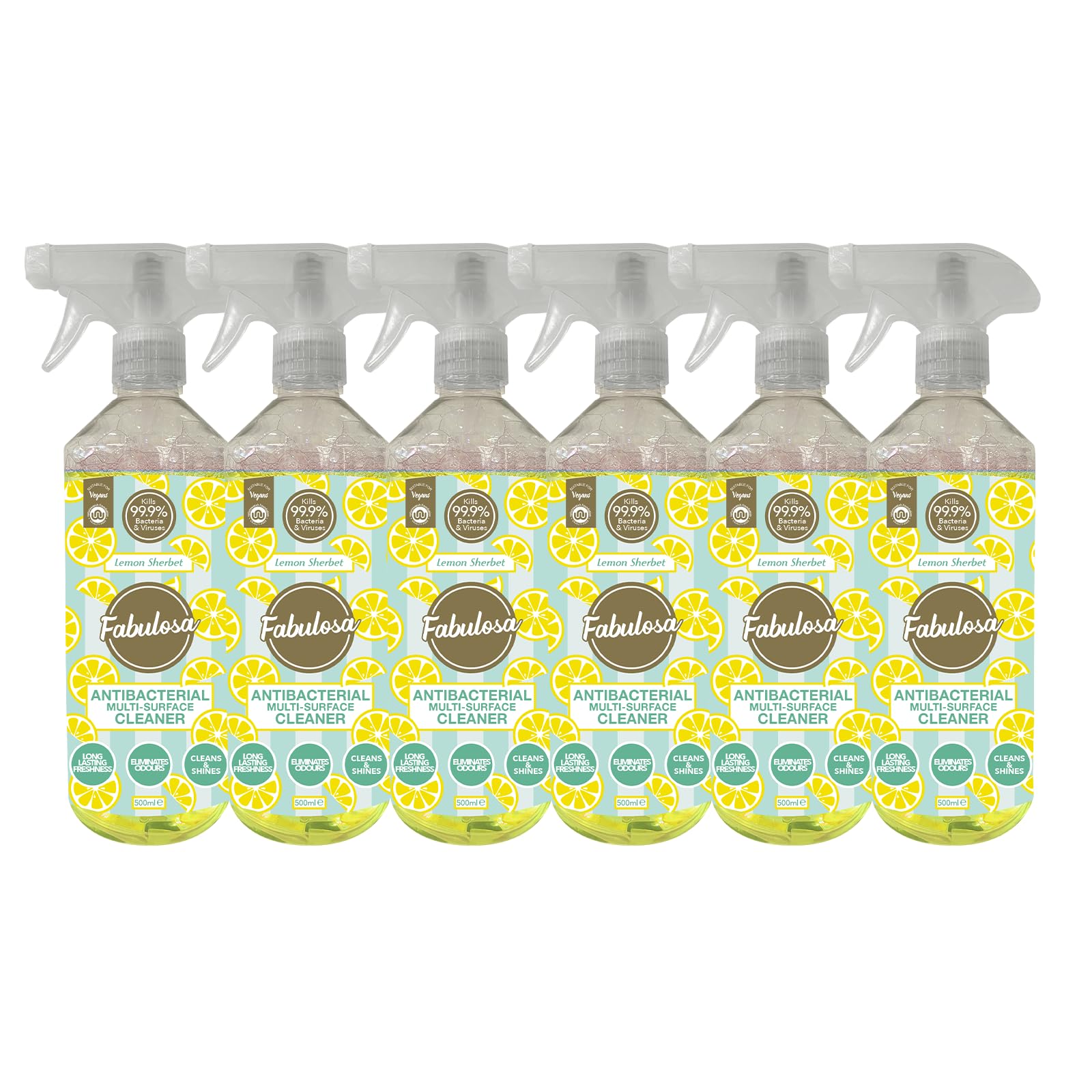 Fabulosa Antibacterial Disinfectant Spray, All Purpose Multi Surface Cleaner, 500ml, 6 pack, Lemon Sherbet