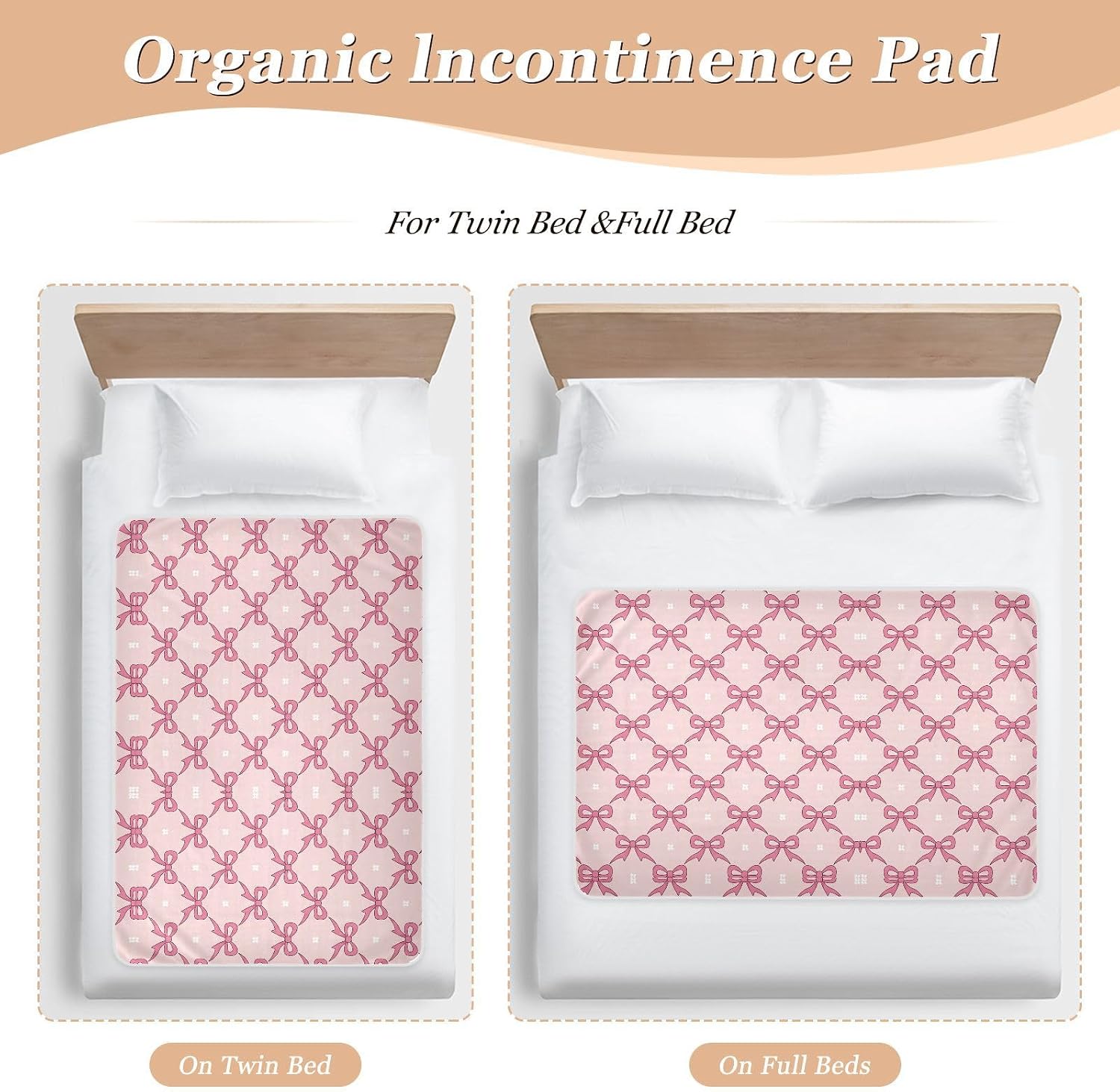 CEBUGI 34” x 52”Washable Underpads Heavy Absorbency Waterproof Incontinence Bed Pads Bow Pattern Pee Pads for Adults Kids and Baby