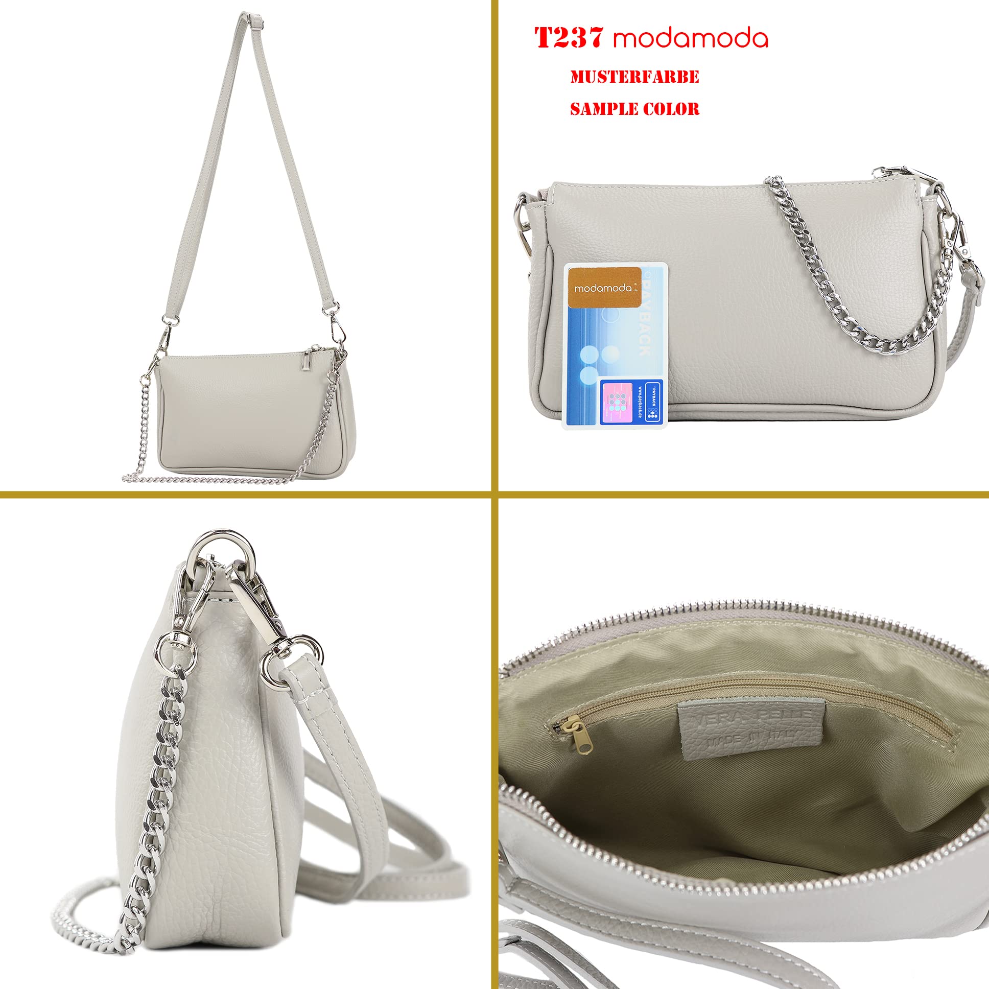 modamoda de - T237 - Bolso bandolera pequeño pequeño de piel italiana