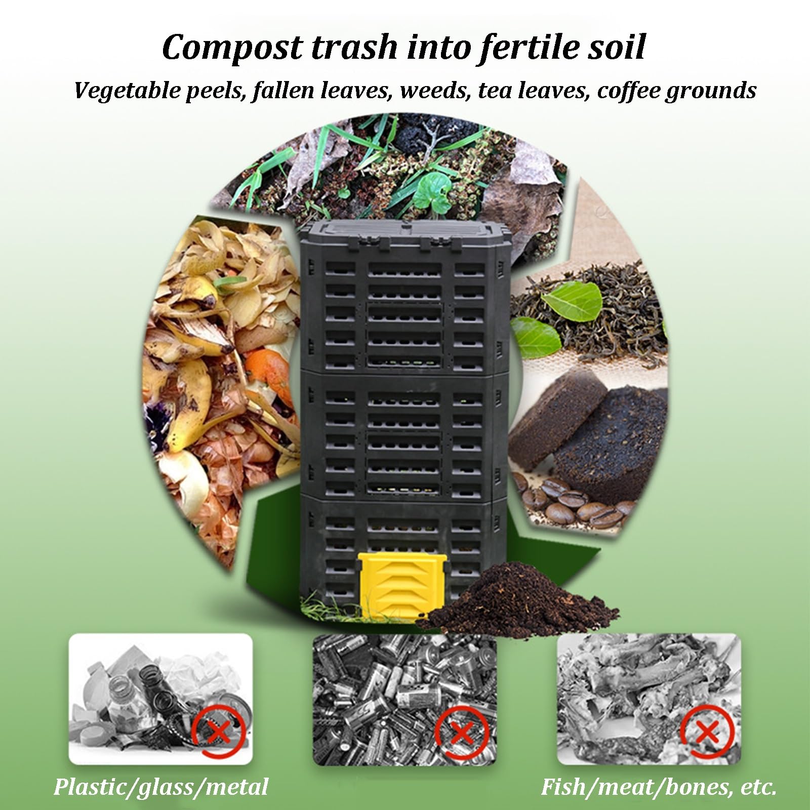Komposteimer mit großem Fassungsvermögen, effizientes Belüftungssystem, Doppeltür-Design, einfache Montage, Gartenkomposter, 500 l, gelbe Kompostierungslösung