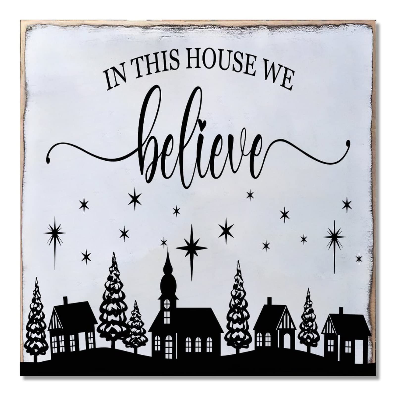 Panneau en bois In This House We Believe pour embellir vos murs vides