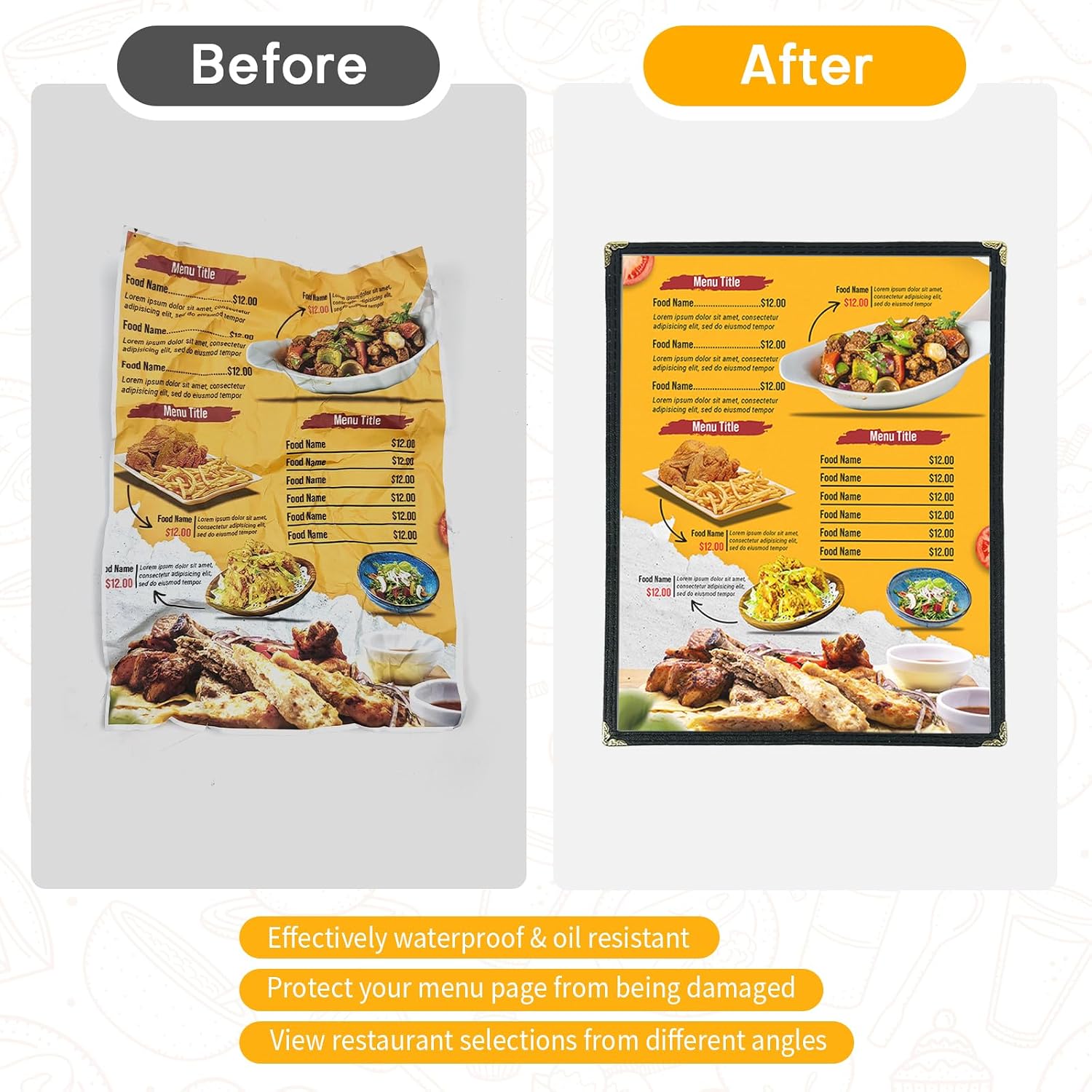 Menu Covers 10PCS 8.5 x 11 | Transparent Restaurant Recipe Menu Covers for Kitchen, Drink, Wine Menu Covers Black (1 Page, 2 View)