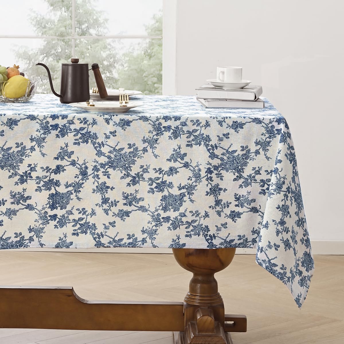 Cotton Linen Rectangle Tablecloth - Pastoral Floral Tablecloth Washable Table Cloth for Kitchen Dining Room Table Cover for Party Dinner, Picnic, 55 × 120 Inchs