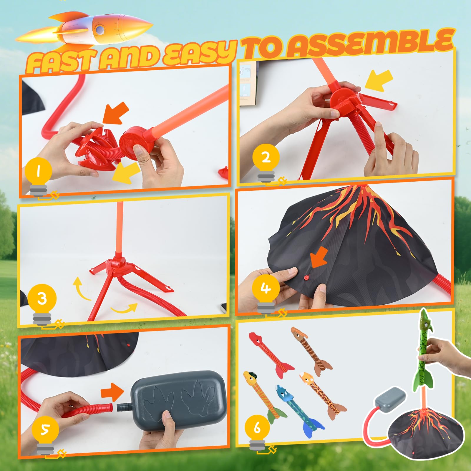 Joellfuner Lanciarazzi Giocattolo, Giocattoli Dinosauro Razzo, Gioco di Razzi con Pompa Lancio e 6 in Schiuma, Giochi da Giardino Esterno per Bambini, Regali per Ragazzi e Ragazze di 3-12 Anni