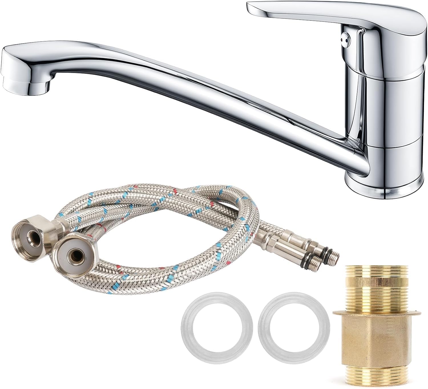 Laiton Robinet de Cuisine Pivotant À 360 ° Argent Chromé | Robinet de Cuisine Eau Froide Et Chaude Mitigeur D'évier De Cuisine Avec Pivotant Pour Cuisine Économie D'eau Silencieuse