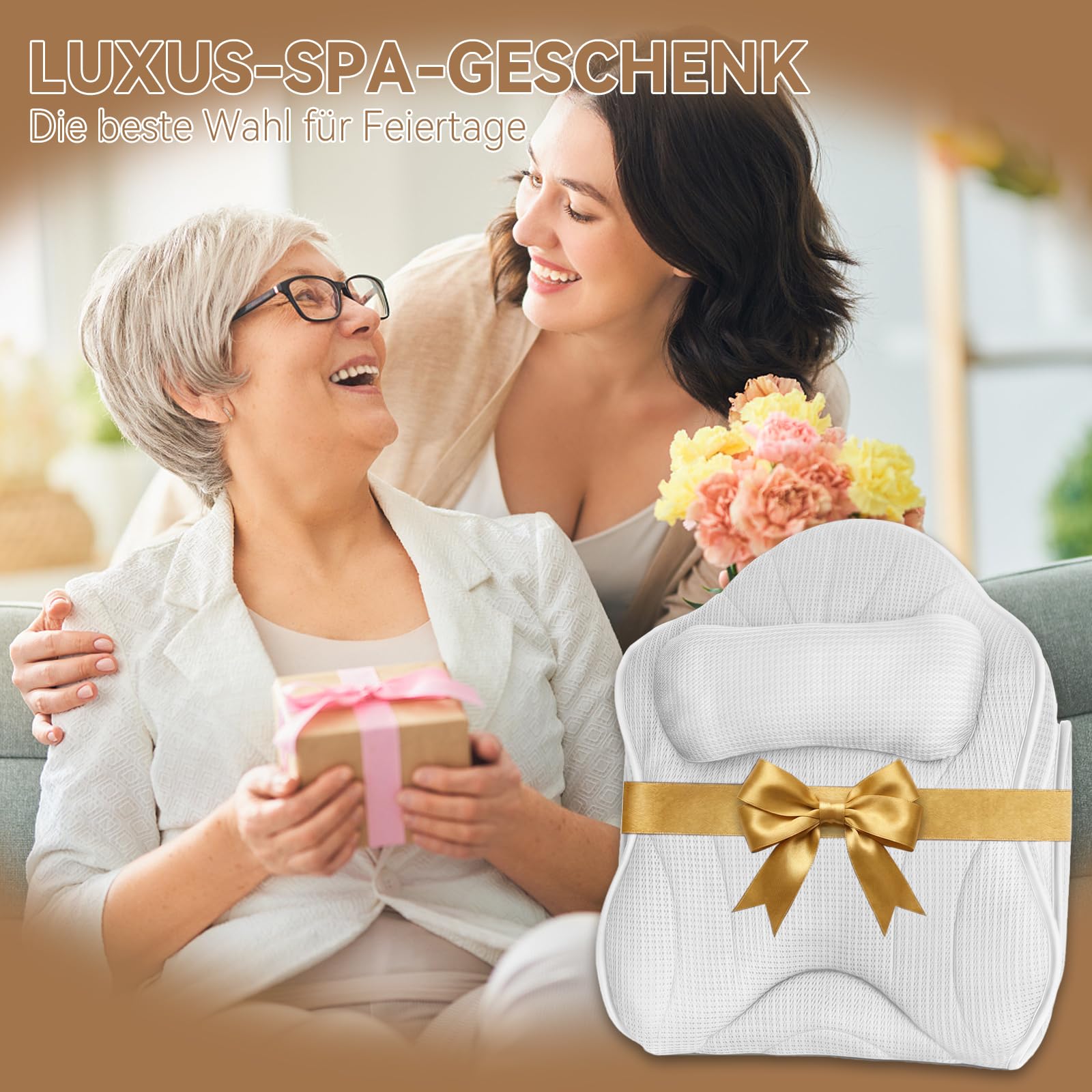 Poemland Luksusowa gruba poduszka do wanny na całe ciało, mata i poduszka do wanny, zagłówka, szyi, ramion, komfortowa relaksacja, akcesoria spa, idealna do zanurzenia w wannie (biała)