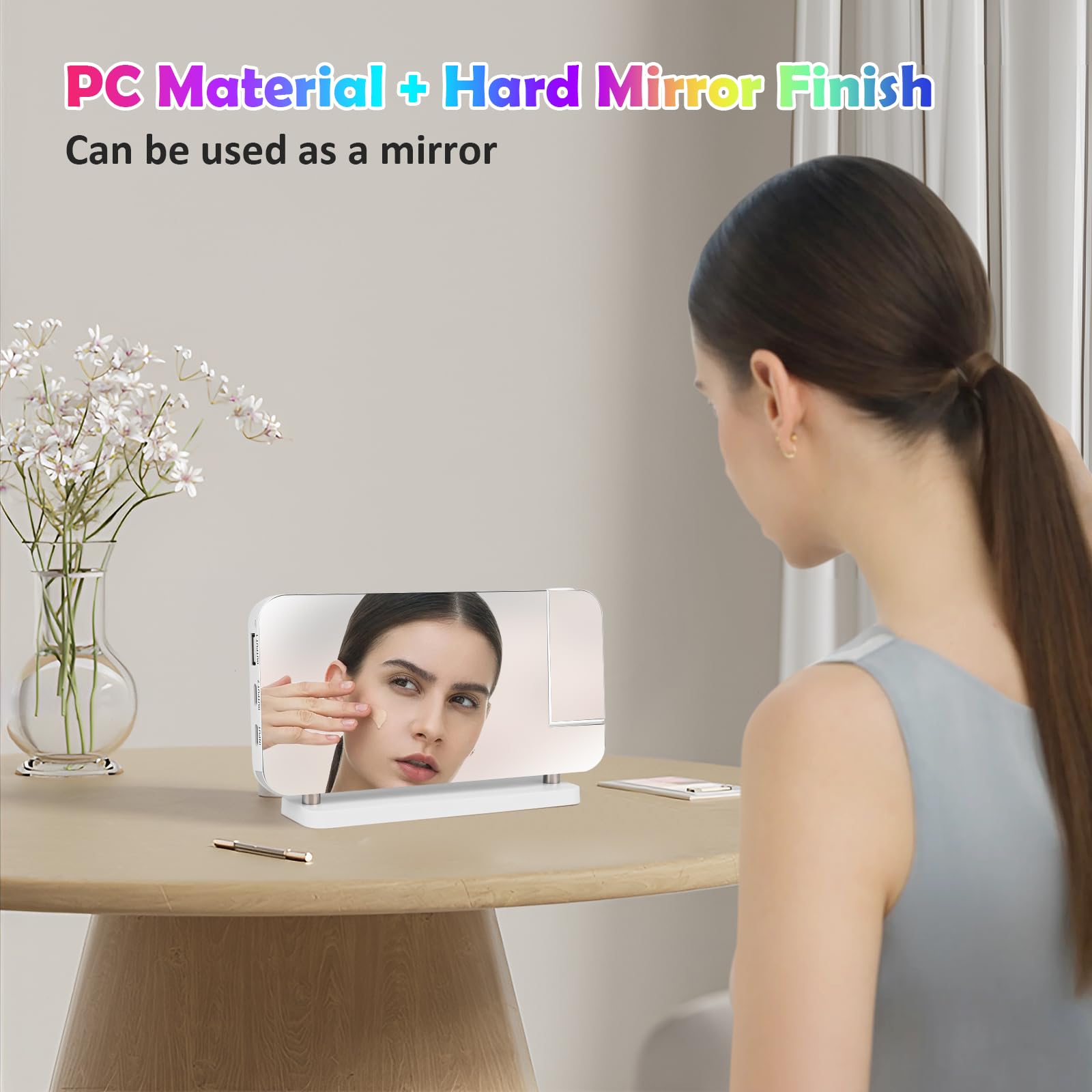 Euakee Réveil Numérique, Réveil avec Projection, Horloge Miroir LED 7.4", Veilleuse 10 Couleurs, Projecteur Rotatif 180°, Chargeur USB-C, Réveils Projection pour Enfants Chambre Filles Garçons (Blanc)