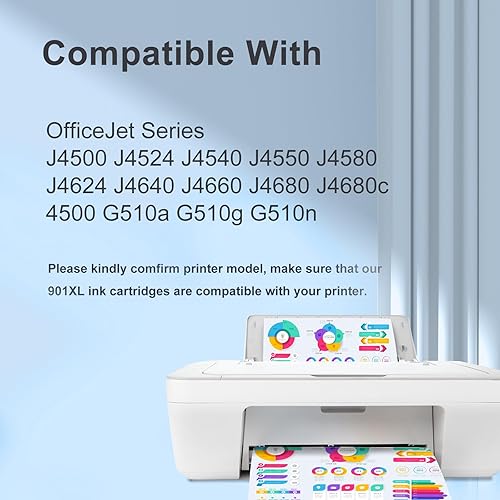 Miniatura 2 de TEINO Cartucho de tinta remanufacturado de repuesto para HP 901XL 901 Cartuchos de tinta negra para HP OfficeJet J4500 J4680 J4580 4500 J4524 J4540