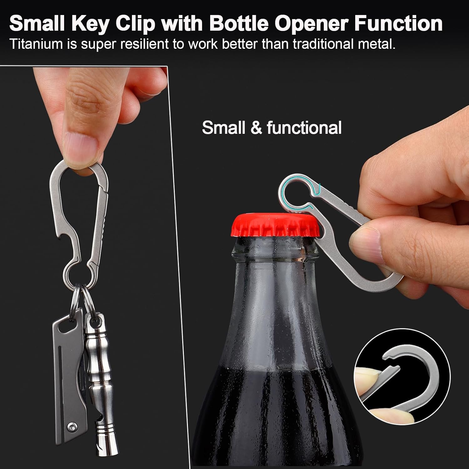 PJYTAC Titanium Carabiner Keychain Clip 2/2.6 Inch Small Carabiner Clips Heavy Duty Key Holder Quick Release Key Chain for Keys Bottle Opener Keychain Valentines Day Gift for Him Men