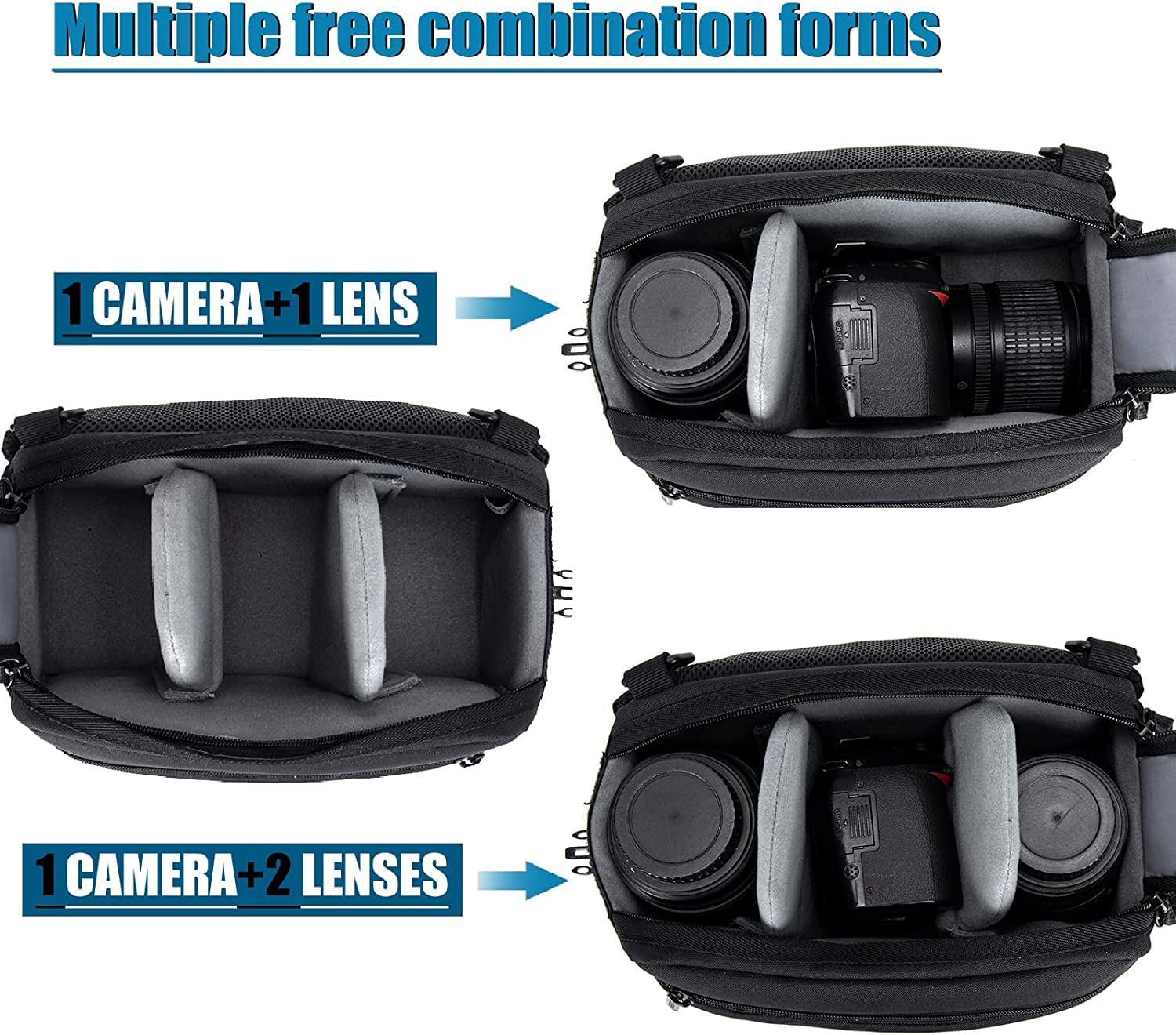 Cwatcun Sacoche pour Appareil Photo, Sac Banane Homme Femme étanche pour DSLR SLR Appareil Photo Sac pour la randonnée d'entraînement en Plein air