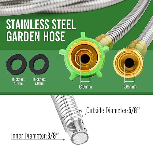 Miniatura 2 de SKYWARD Manguera de jardín corta de acero inoxidable 304 de 1 pie con conector de metal hembra a macho, manguera de agua antifugas, flexible y