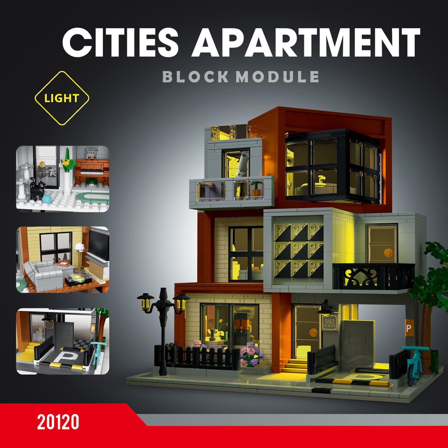 NEWRICE Kit di costruzione dell'architettura moderna di ville con luci LED, 3 livelli di blocchi di costruzione di ville di stampo giocattolo, per 12+anni adolescenti, adulti (1399 pezzi)