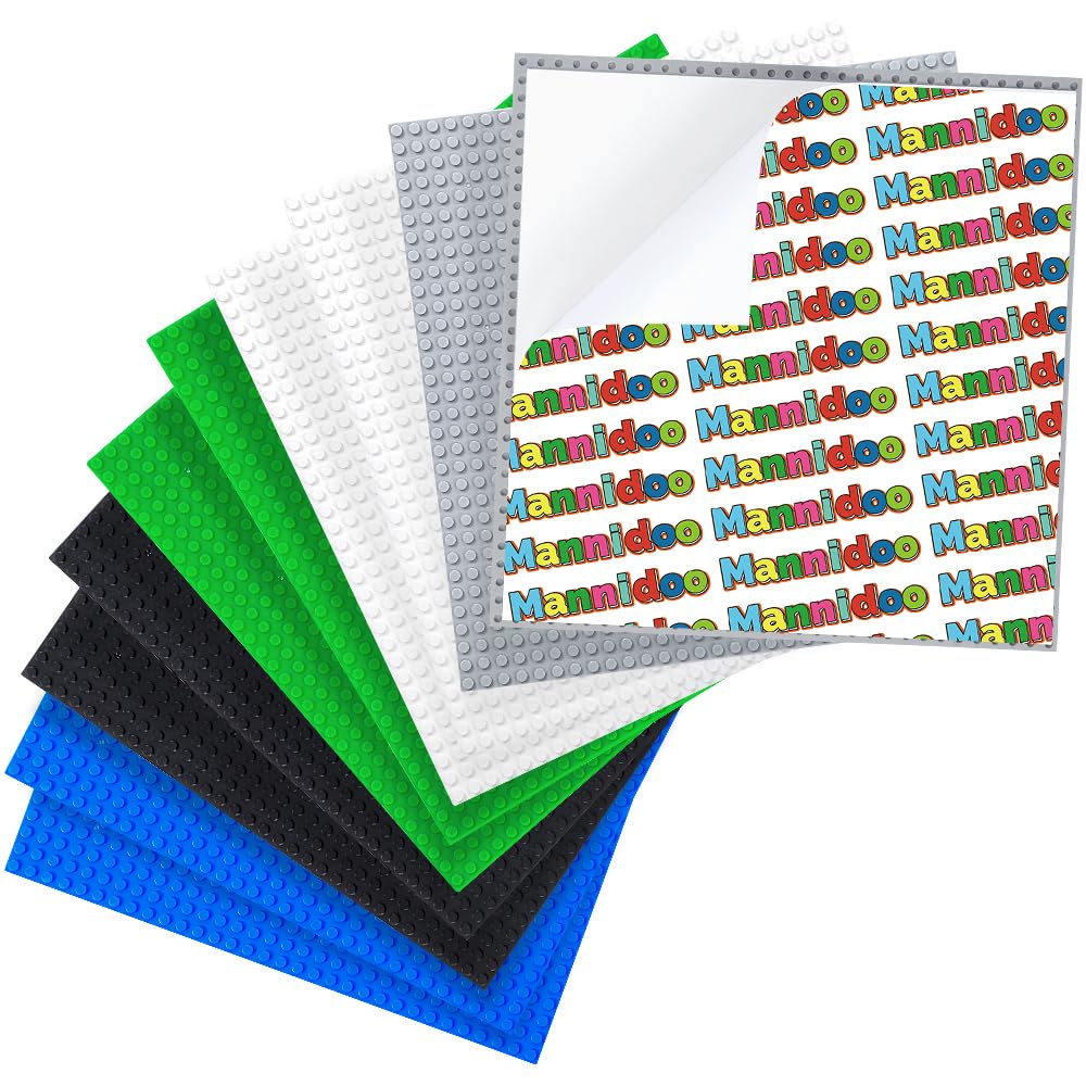 Peel-and-Stick Baseplates, 10 Packs 10" x 10“ Classic Adhesive Building Base Plates for Activity Tables Tops and Walls - Compatible with All Major Brands - Grey/Green/White/Black/Blue