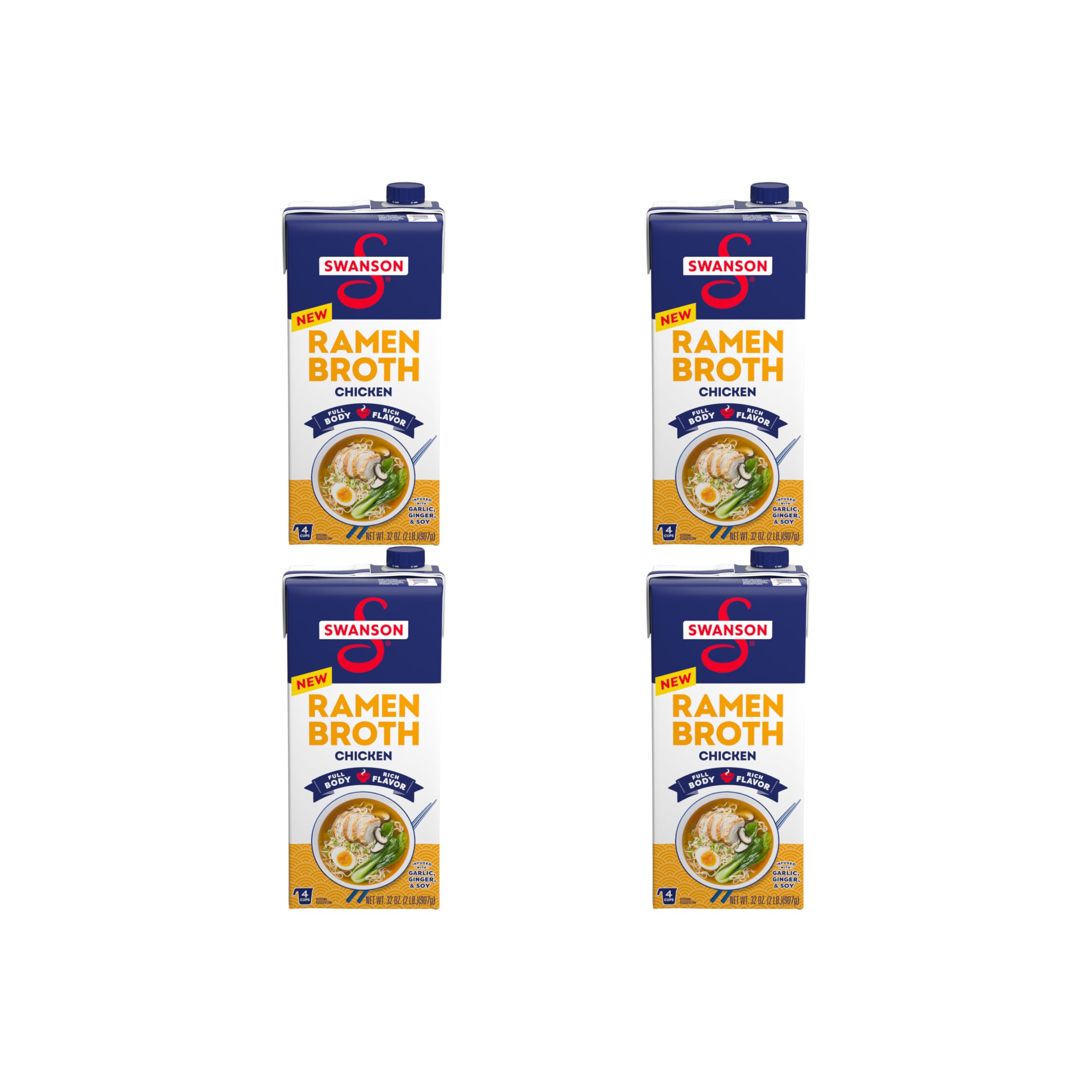 Swanson Ramen Chicken Broth, 32 Oz Carton (Pack of 4)