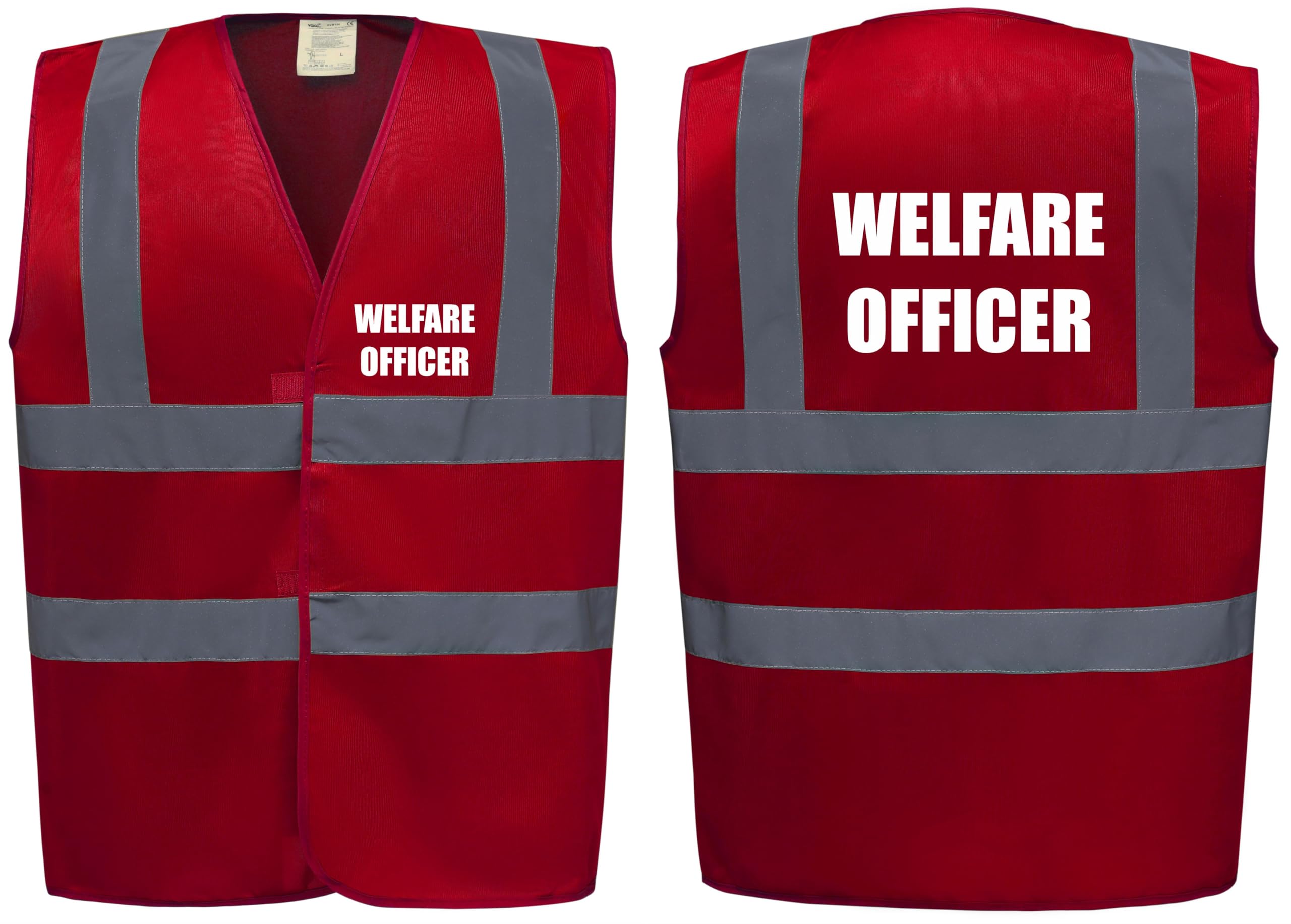 Brook Hi Vis Premium Safety Vest – Welfare Officer Printed Front & Back, High Visibility Waistcoat in 14 Vibrant Colours. (UK, Alpha, XL, Regular, Regular, Standard, Red)
