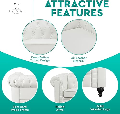 Miniatura 3 de Naomi Home Emery Chesterfield - Sofá con brazos enrollados, cojines copetudos/sofá modular de 3 plazas para espacios pequeños, sala de estar,