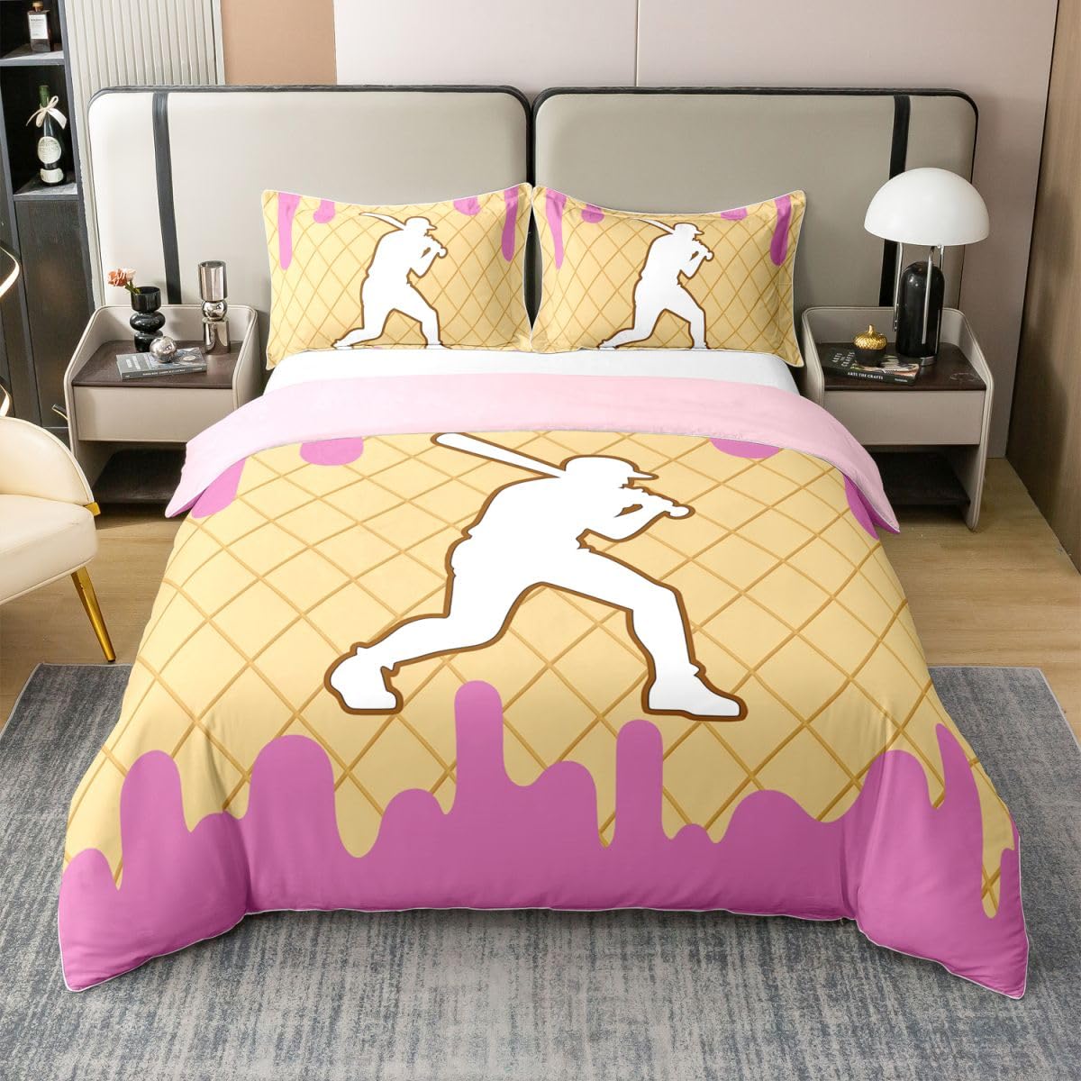 Housse de couette 220x240 en coton Homewish motif baseball pour lit enfant