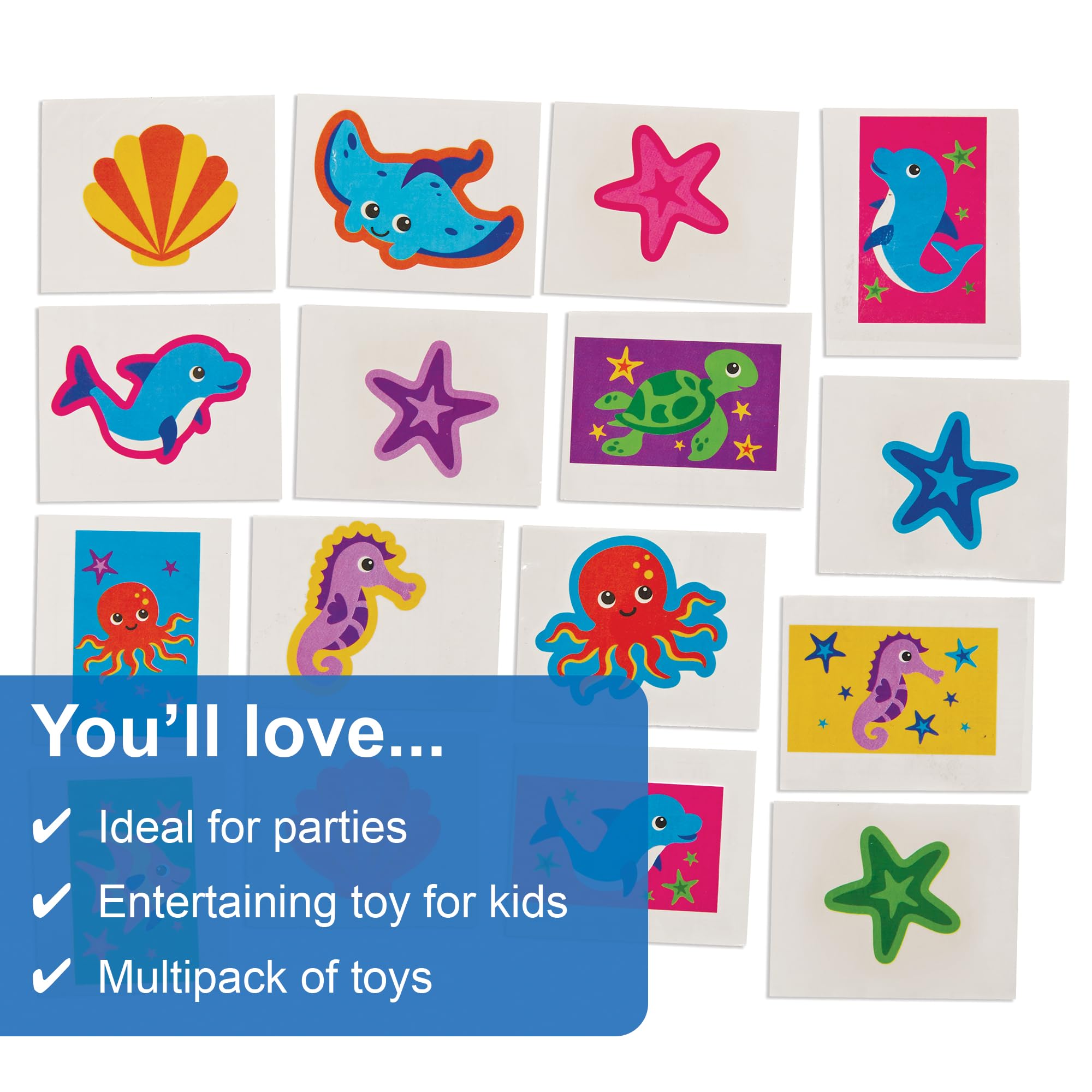 Baker Ross FX687 Sealife Tattoos - Pack of 80, Temporary Tattoos for Kids Party Bag Gifts, Toys for Kids, Multicolour, Small - Image 3