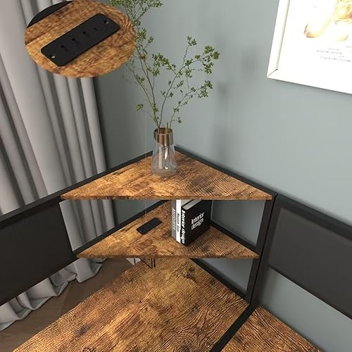 Miniatura 4 de KEIKI Juego de mesa de comedor de esquina de 3 piezas para 4-6, juegos de mesa y sillas de cocina industrial con almacenamiento y banco, mesas