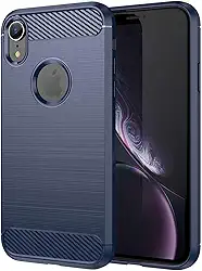 Capa de celular para iPhone XR, fibra de carbono refinada, anti-queda, anti-impressões digitais, proteção total azul