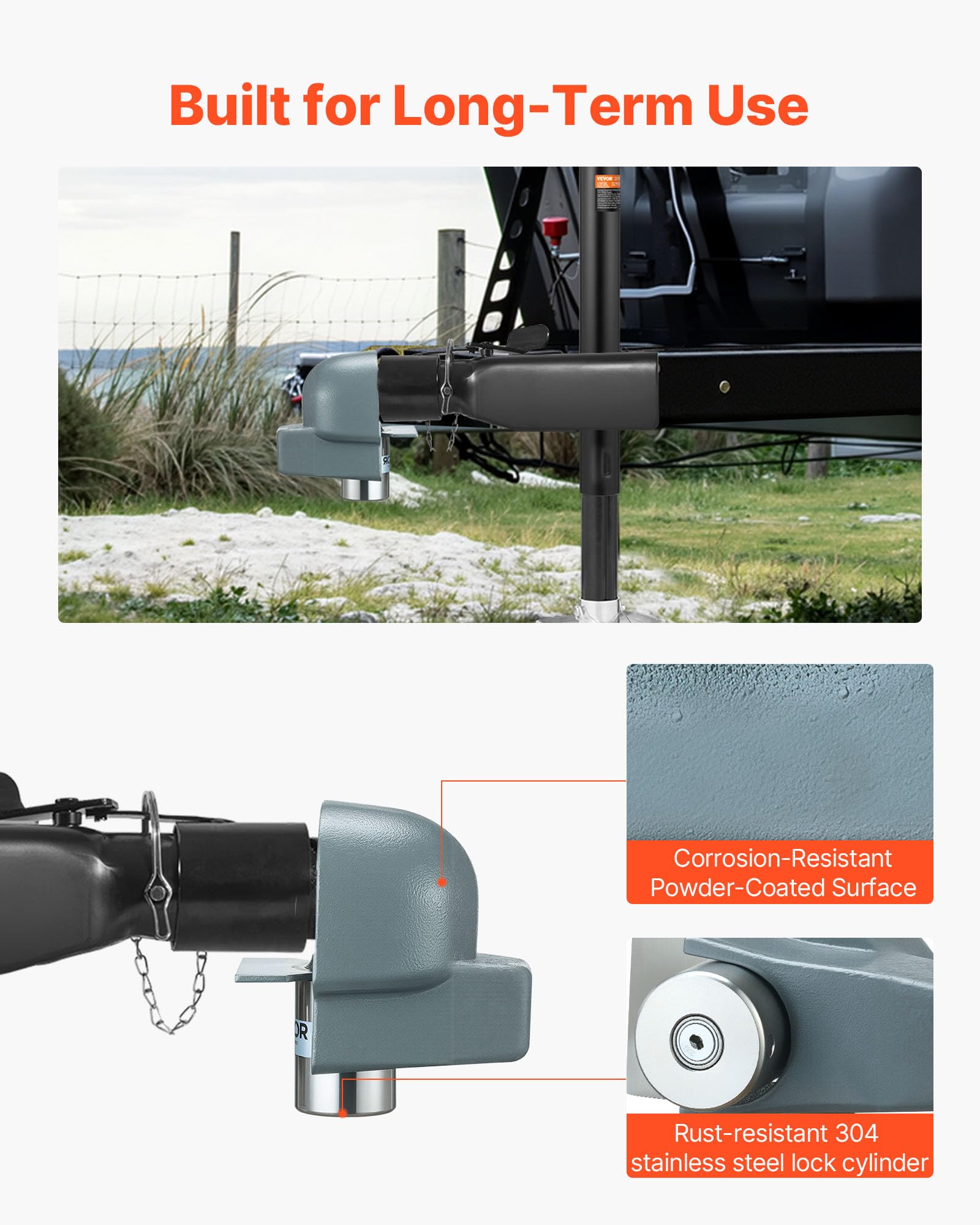 VEVOR Blocco di Sicurezza per Gancio di Traino, Compatibile con Ganci da 58,6 mm, con 3 Chiavi, Antieffrazione e Anticorrosione, Antifurto, per Camper, Roulotte e Barche, Peso del 6,1 kg