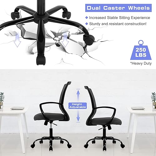 Miniatura 7 de Silla ergonómica de oficina para computadora, silla de escritorio de malla, silla giratoria con respaldo medio y apoyabrazos, silla de juegos de