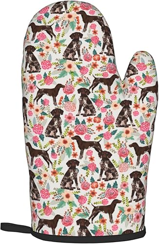 Miniatura 8 de Lindos guantes de horno alemanes de pelo corto con estampado floral de perro, guantes de horno y soportes para ollas, reutilizables,