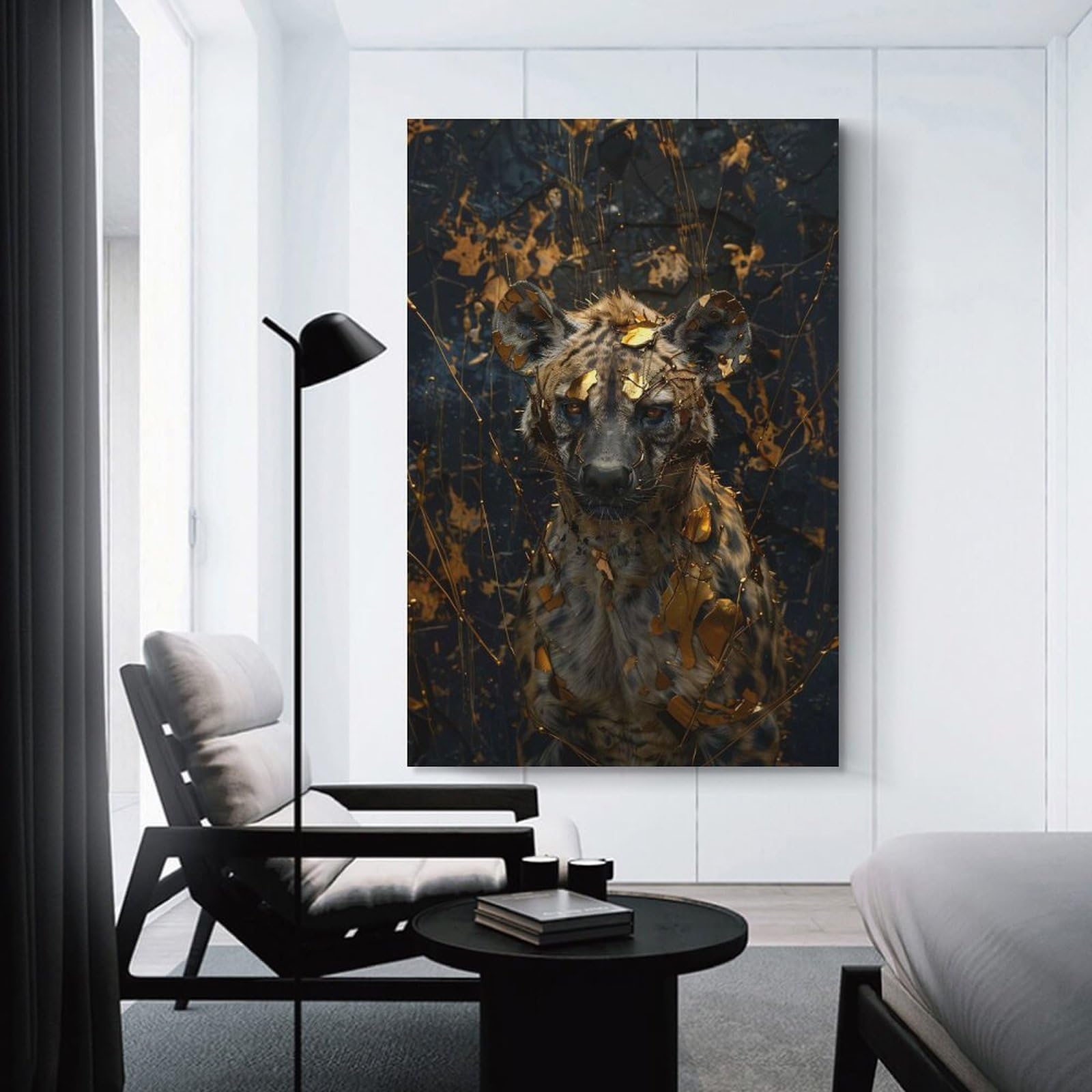 Junmoney Hyena Dripping Gold Canvas Wall Picture 24x36inch(60x90cm), for Entryway, Lounge Links Or Small Walls, Decorative Canvas Styling for Entry Areas