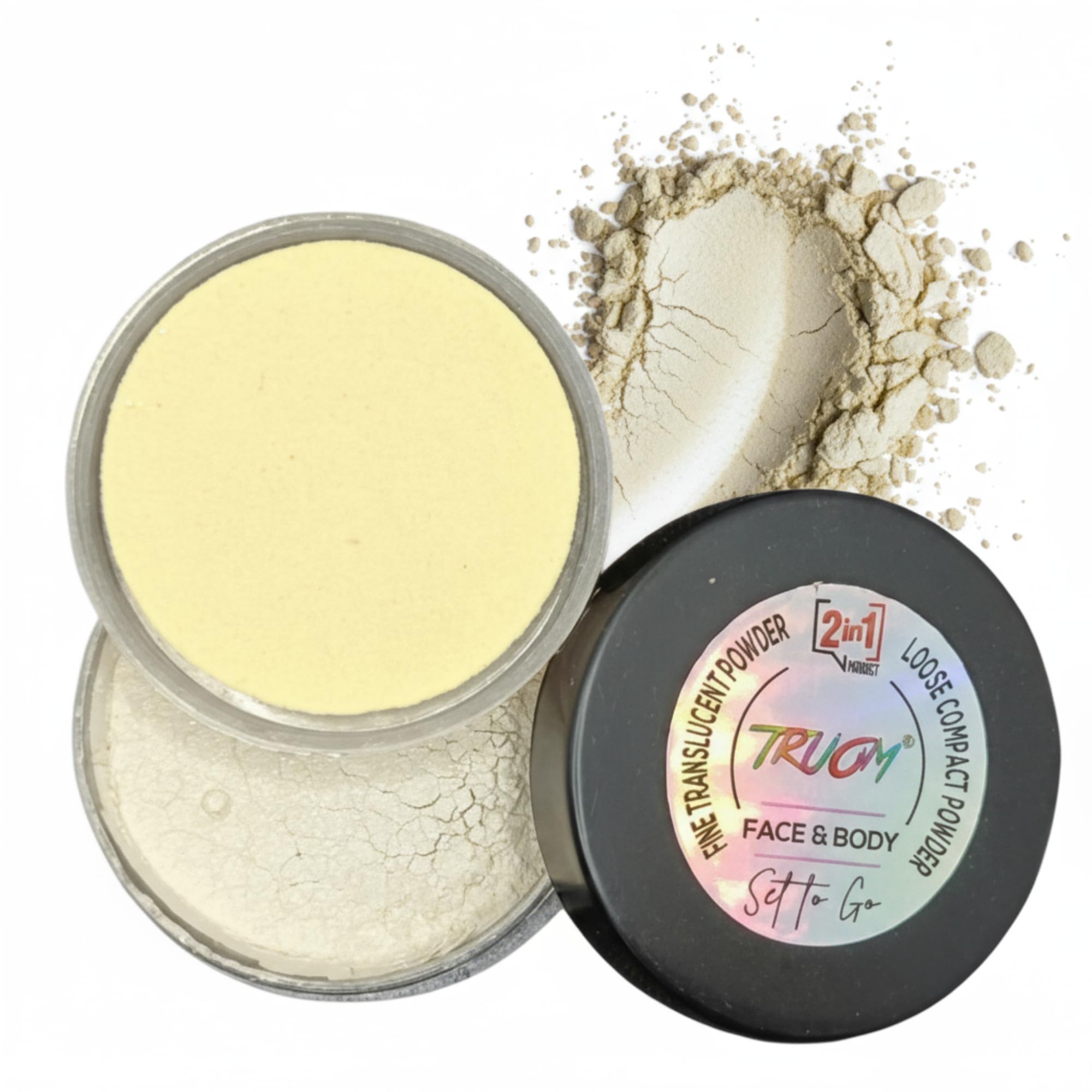 TRUOM 2in1 Loose Compact Powder for Face & Body | Off-White Setting Powder with Dual Matte & Shimmer Finish | Fine Translucent Powder - 30g