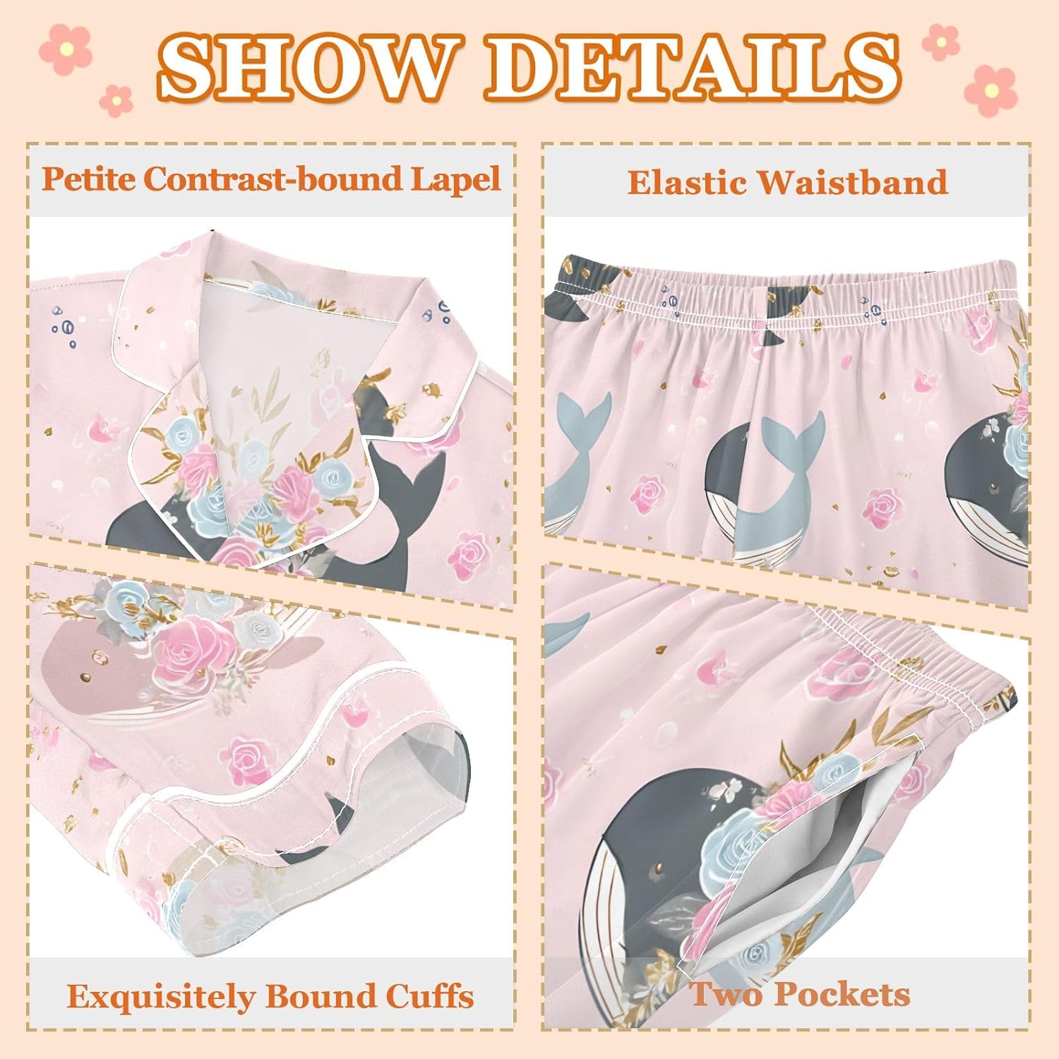 Kids Casual Satin Wear Set Tiger Whale Pink Rose Pattern Unisex Relaxed Fit Clothing