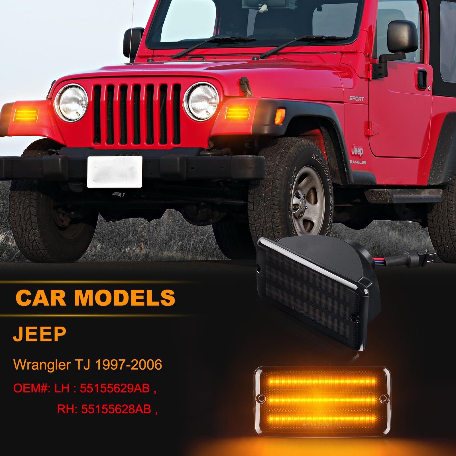 Intermitente Lateral LED, luces de lateral para Jeep Wrangler TJ 1997-2006, Luce Intermitente Lateral, Indicador Laterales con Canbus, 2 Piezas