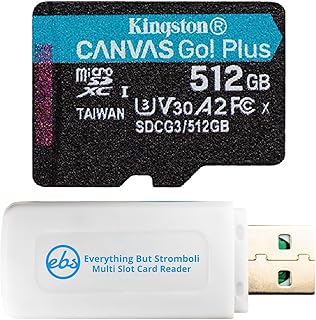 Kingston MicroSDXC Canvas Go Plus 512GB Memory Card Works with GoPro Hero 12 Black, Hero 11, Hero 11 Mini, Hero 10 Black Bone (SDCG3/512GB) Bundle with 1 Everything But Stromboli MicroSD Card Reader