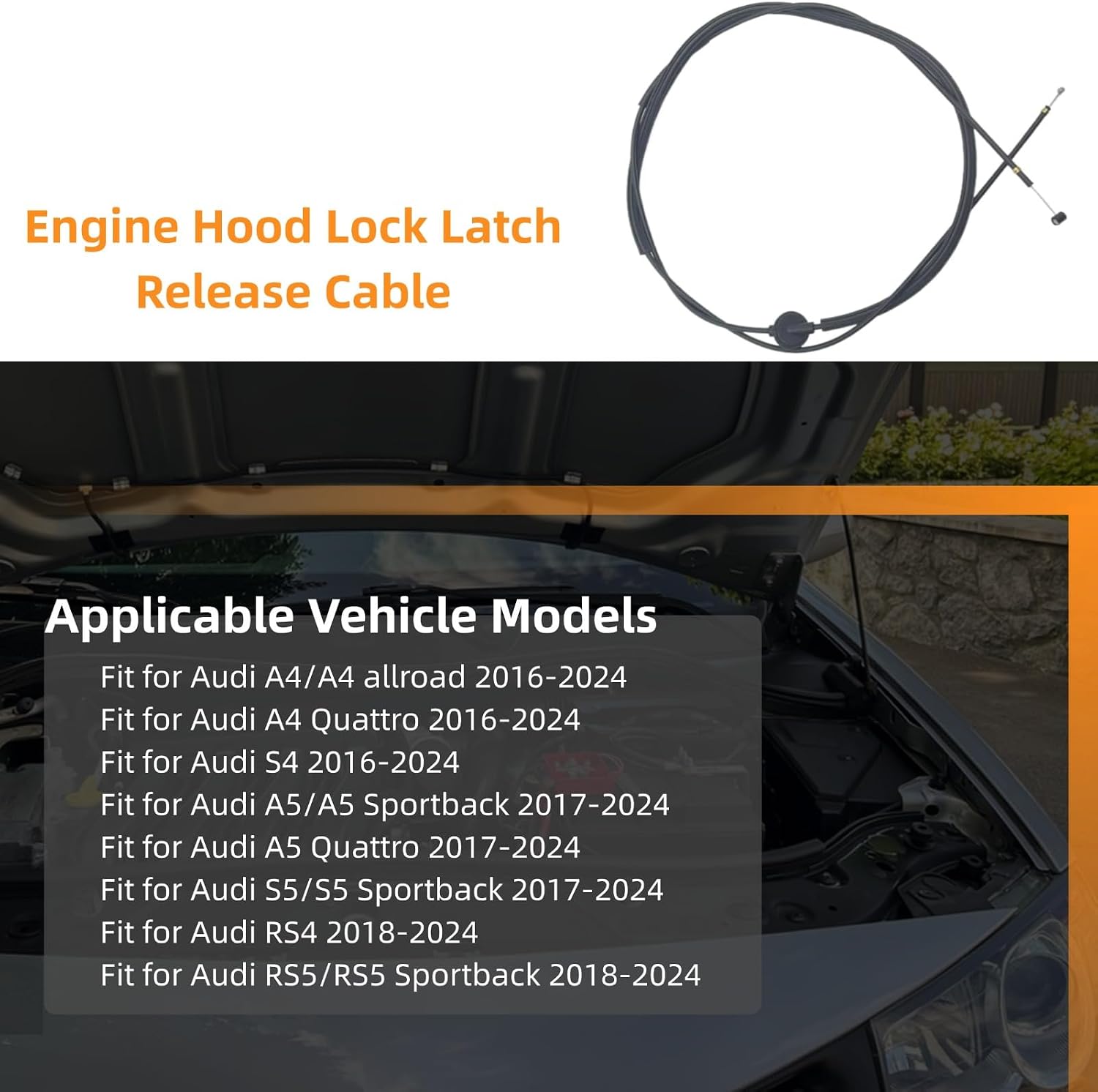 Engine Hood Lock Latch Release Cable Compatible with Audi A4 A5 Quattro 8W1823535C