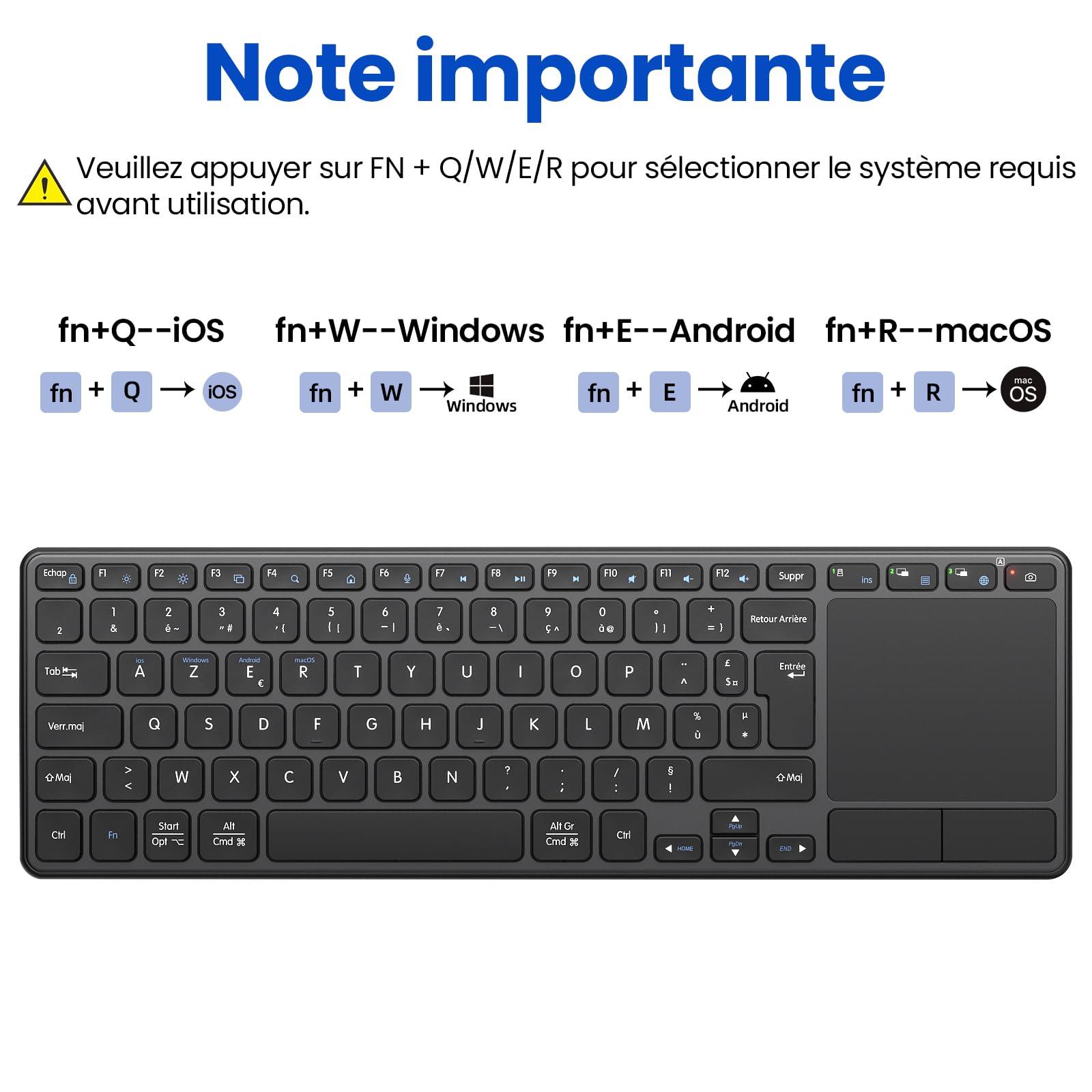 Clavier sans Fil Rechargeable avec Pavé Tactile, AZERTY FR Layout
