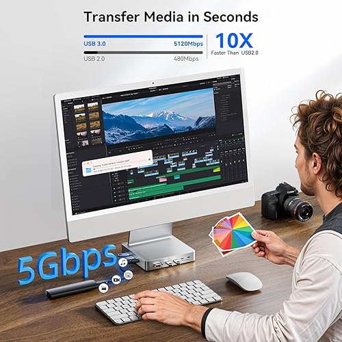 Miniatura 6 de Hub USB C de 13 puertos para iMac de 24 pulgadas 2021/2023/2024, accesorios para iMac M1/M3/M4, iMac USB Hub con 5 puertos USB-A y 2 puertos USB-C