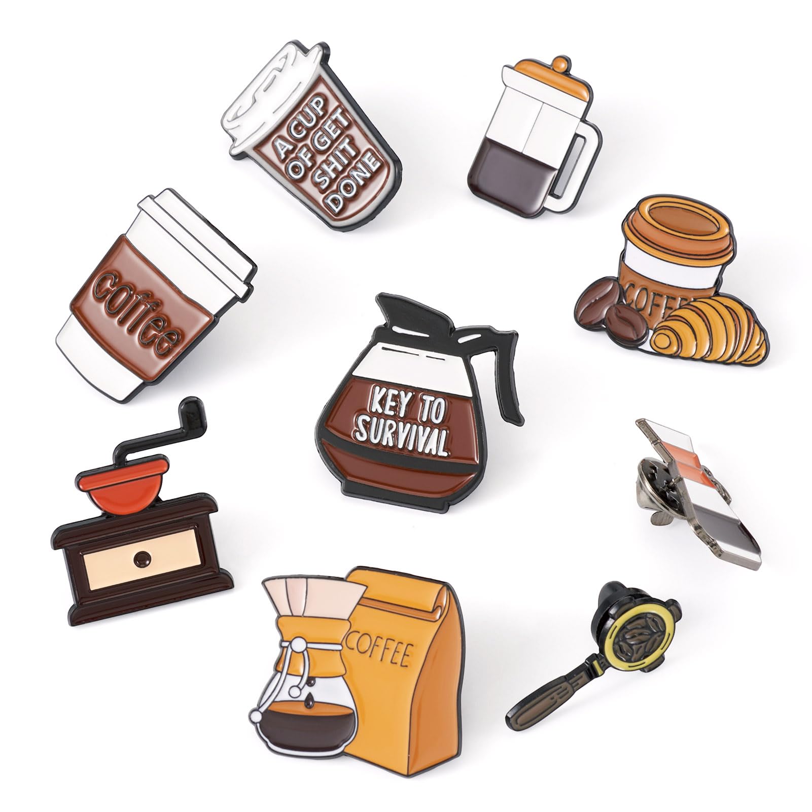 9Pcs Coffee Theme Brooch Enamel Pins