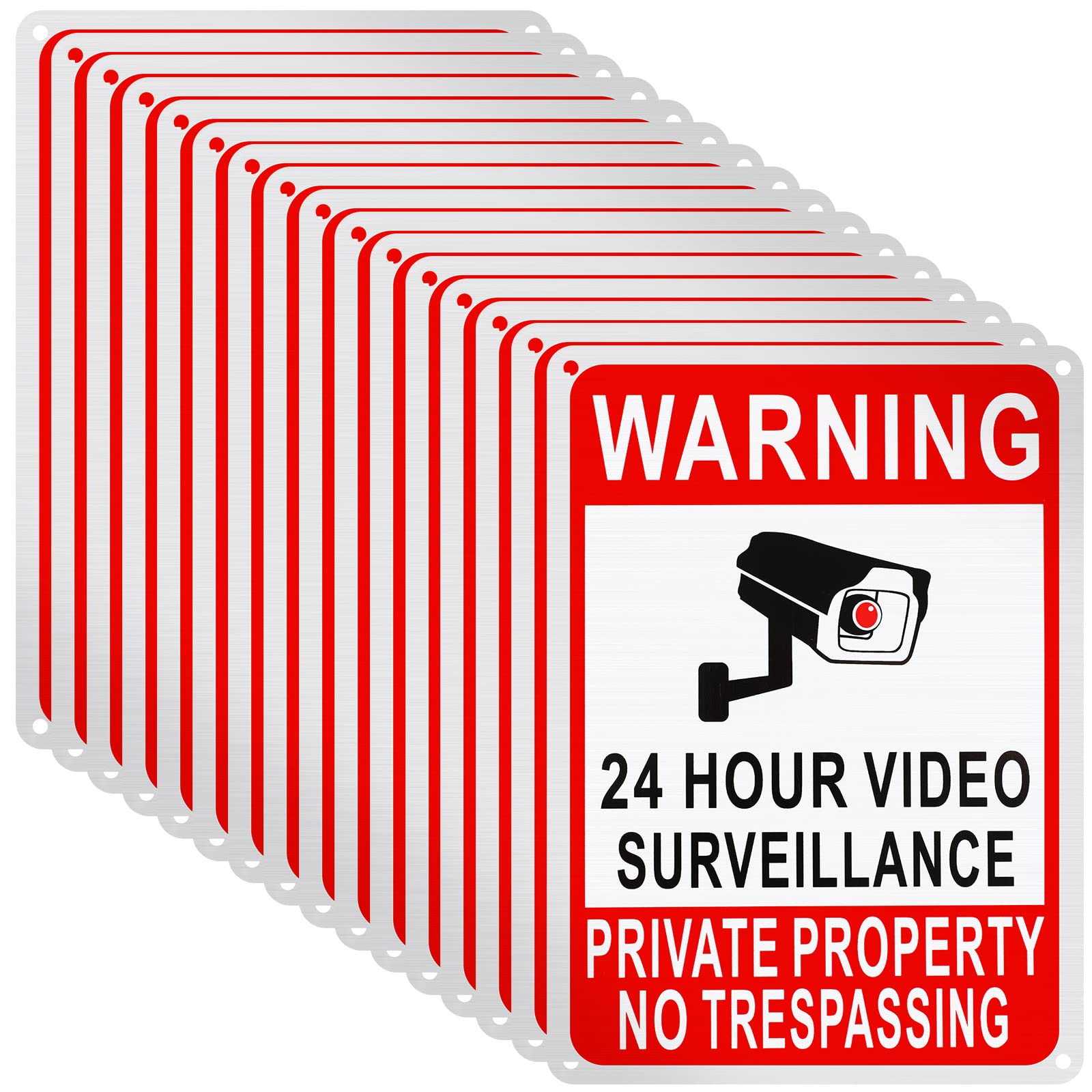 Blulu 16 Pack Private Property No Trespassing Sign No Smoking 24 Hour Video Surveillance Sign 7 x 10'' Reflective Coated Aluminum Warning plaque for
