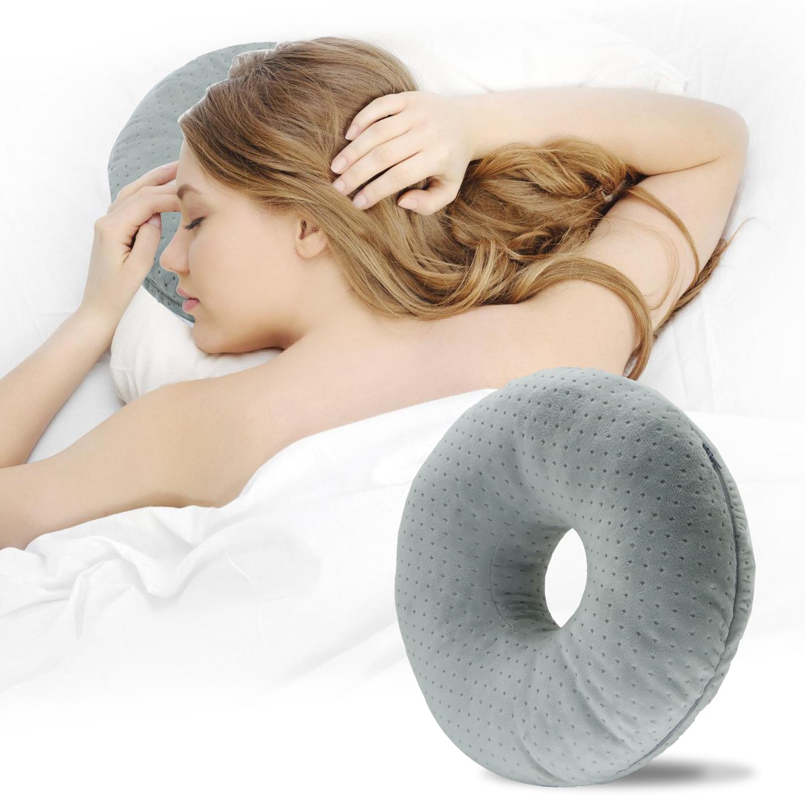 Piercing Ear Hole Pillows, piercingkussen met gat, piercing pillow, oorkussen om te slapen, hoofdkussen, nekpijn voor zijslapers, ter verlichting van pijn bij oorpijn (grijs