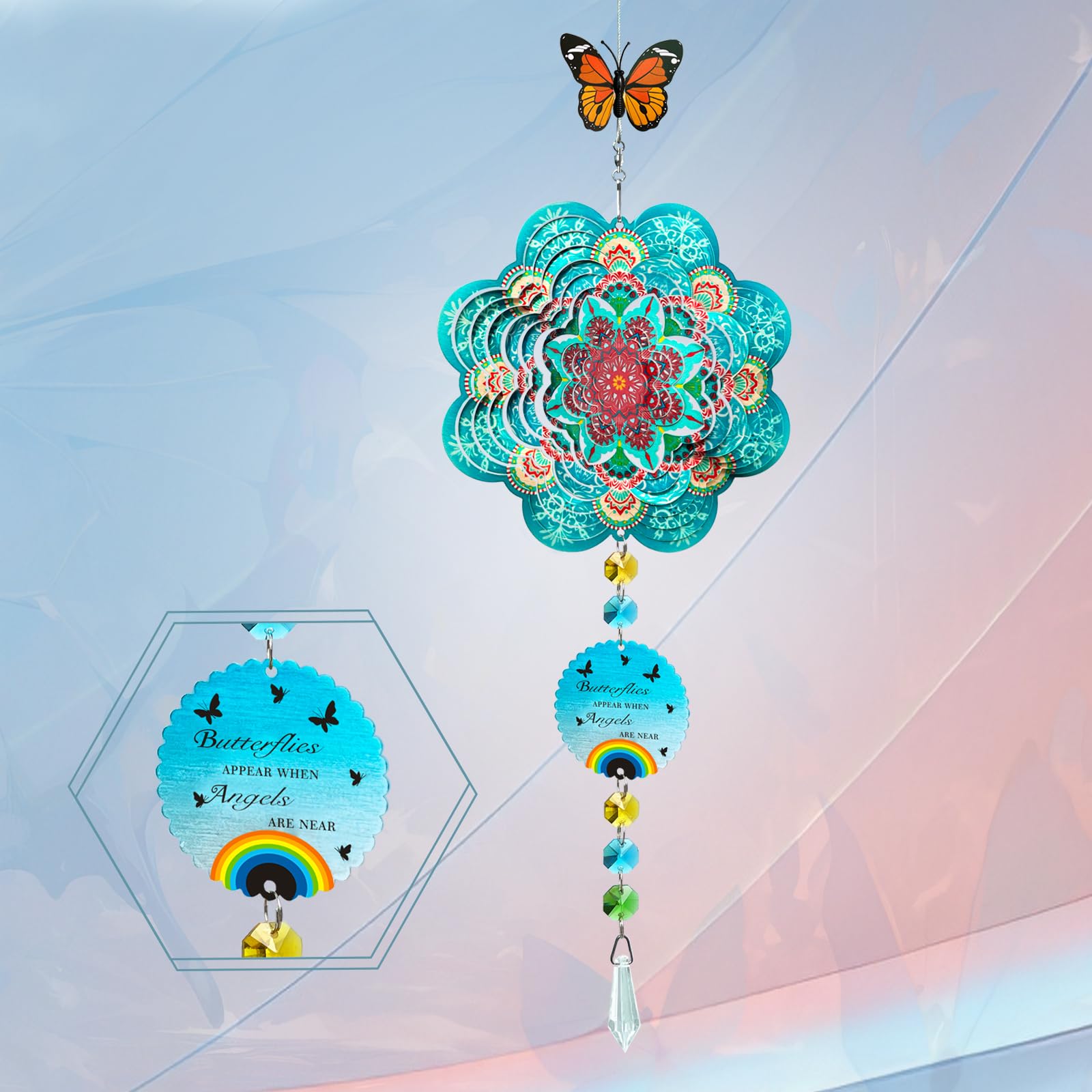 FONMY Mandala Lucky Flower Pet Sympathy Gift Dog Memorial Wind Spinner Dog Memorial Suncatcher Gifts for Dog Lovers Stainless Steel Wind Chime-Blue-20 in