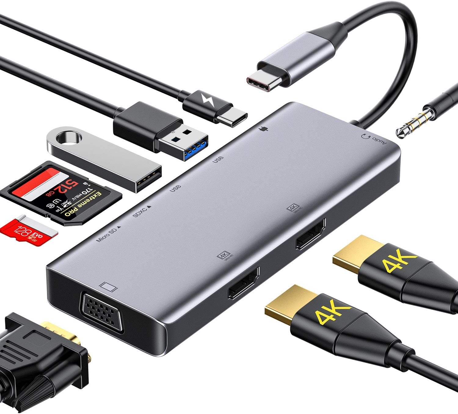 9-IN-1 Type-C Docking Station Dual HDMI/VGA