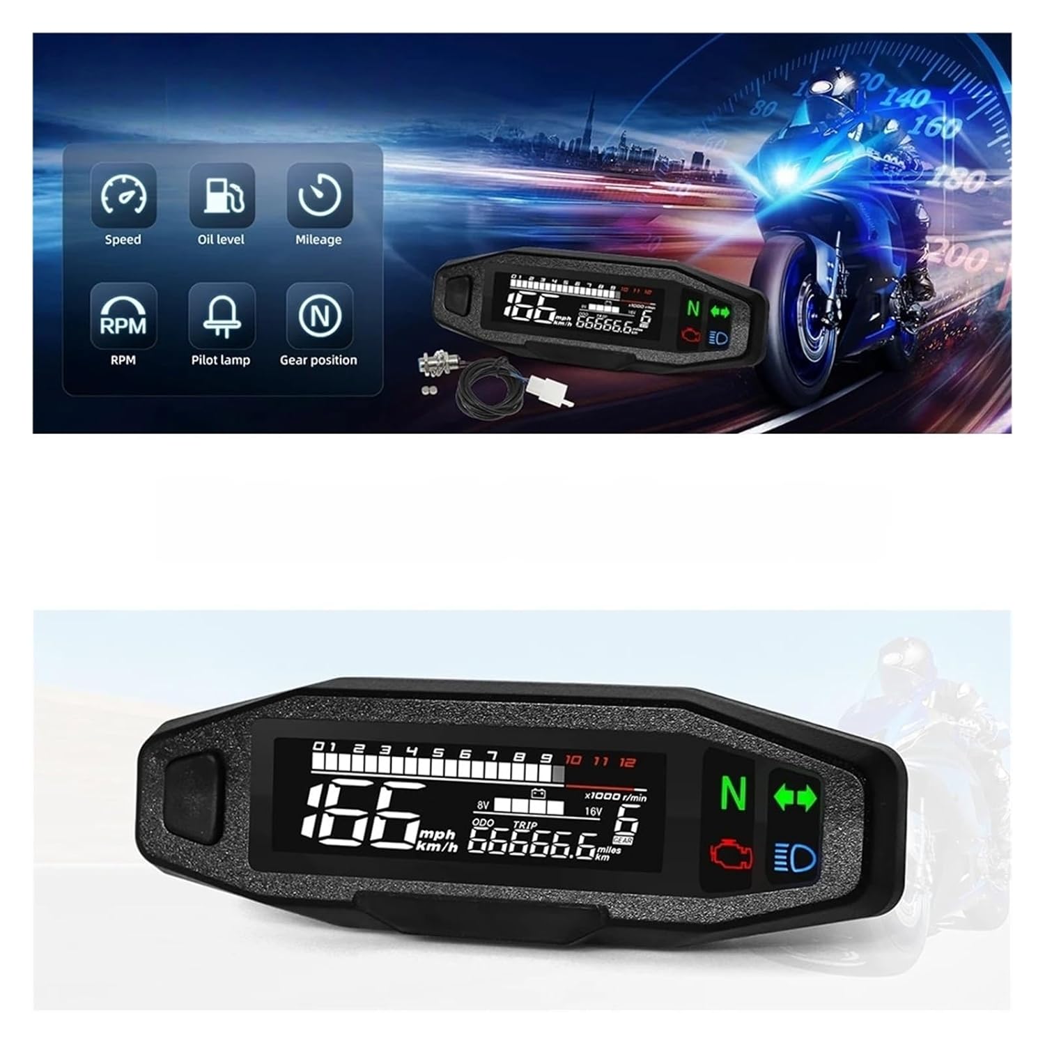 Motorcycle Speedometer Tachometer Odometer Gauge 12V Universal Motorcycle Speedometer Meter Waterproof Tachometer Panel with Signal Light Indicator