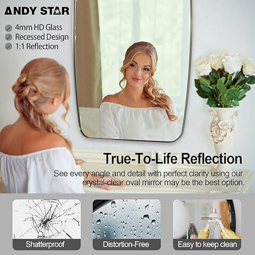 Miniatura 4 de ANDY STAR Espejo de baño de níquel cepillado, espejo ovalado de 20 x 30 pulgadas para baño, espejo oblongo de níquel cepillado con marco de metal