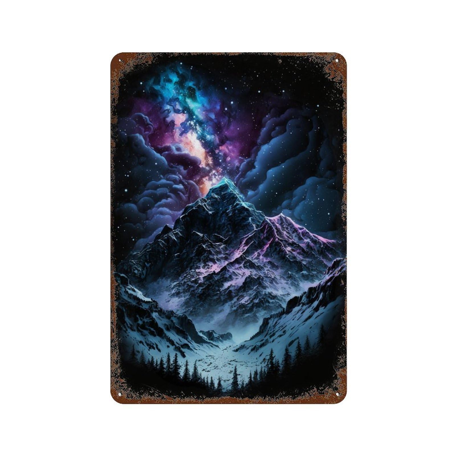 Galactic Mountain Landscape -2 Vintage Rust Metal Sign 11.8"x7.9", Ideal for Cafe, Home Bar And Lounge Decor