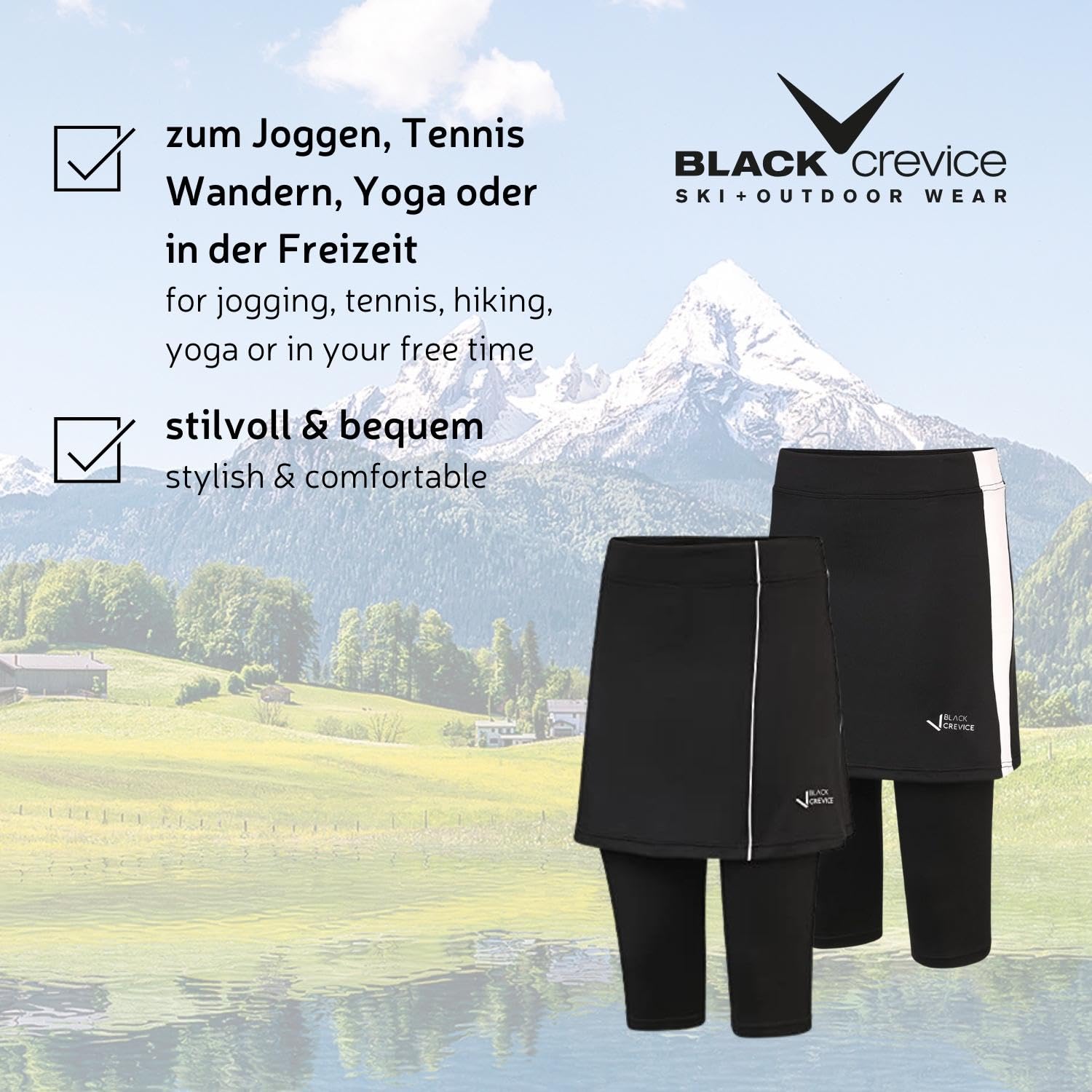 Black Crevice Pantalon de Fitness pour Femme avec Jupe - Pantalon de survêtement - Classique - Femme