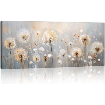 Beige Fantasy Dandelions with Frame Large Canvas Pictures Nordic Minimalist Plants Picture on Canvas Wall Art Modern Wall Pictures Art Print Decoration for Living Room Bedroom 120 x 50 cm