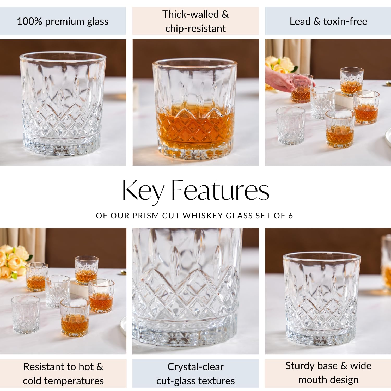 Prism Cut Whiskey Glasses - Set of 6 -4 Prism Cut Whiskey Glasses - Set of 6 -4