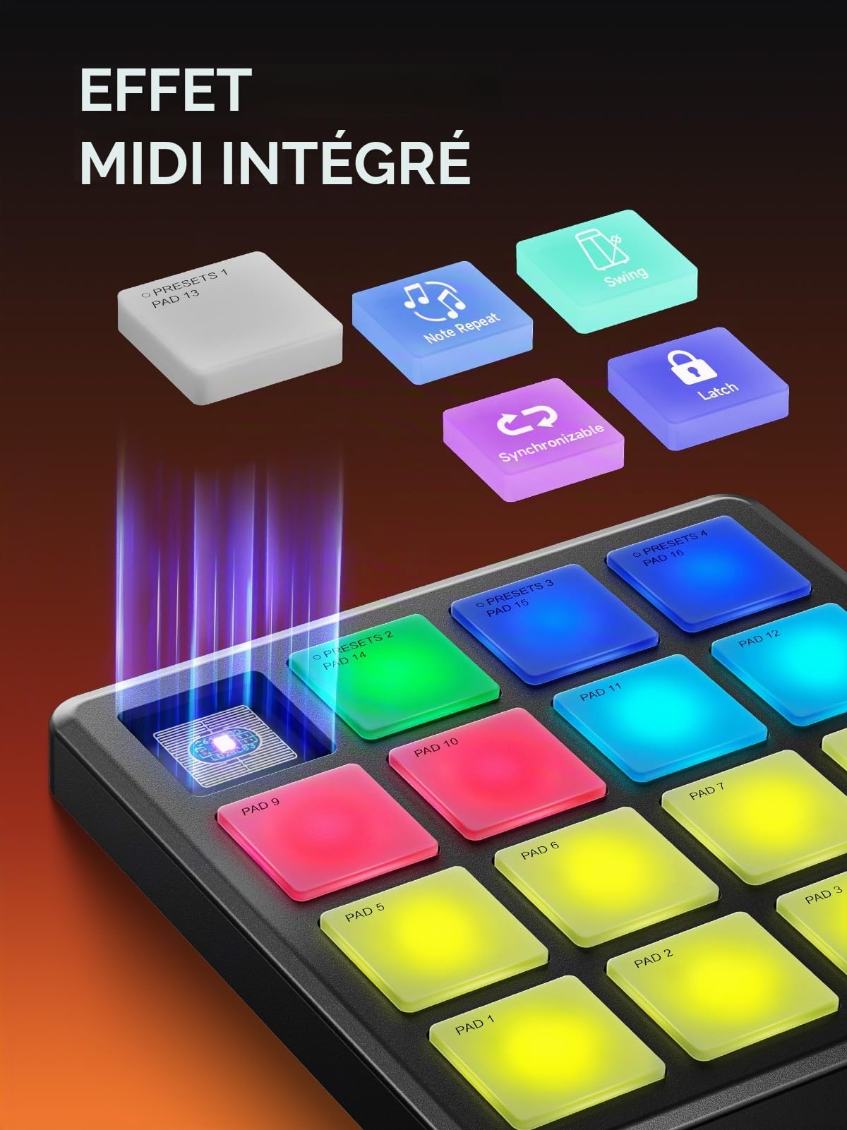 Donner Machine à Rythmes STARRYPAD MINI avec 16 Pads Rythmiques, Mini-Pad MIDI Portable, Répétition de Notes et Logiciel de Production Musicale inclus, Boîte à Rythmes avec 40 Pistes.